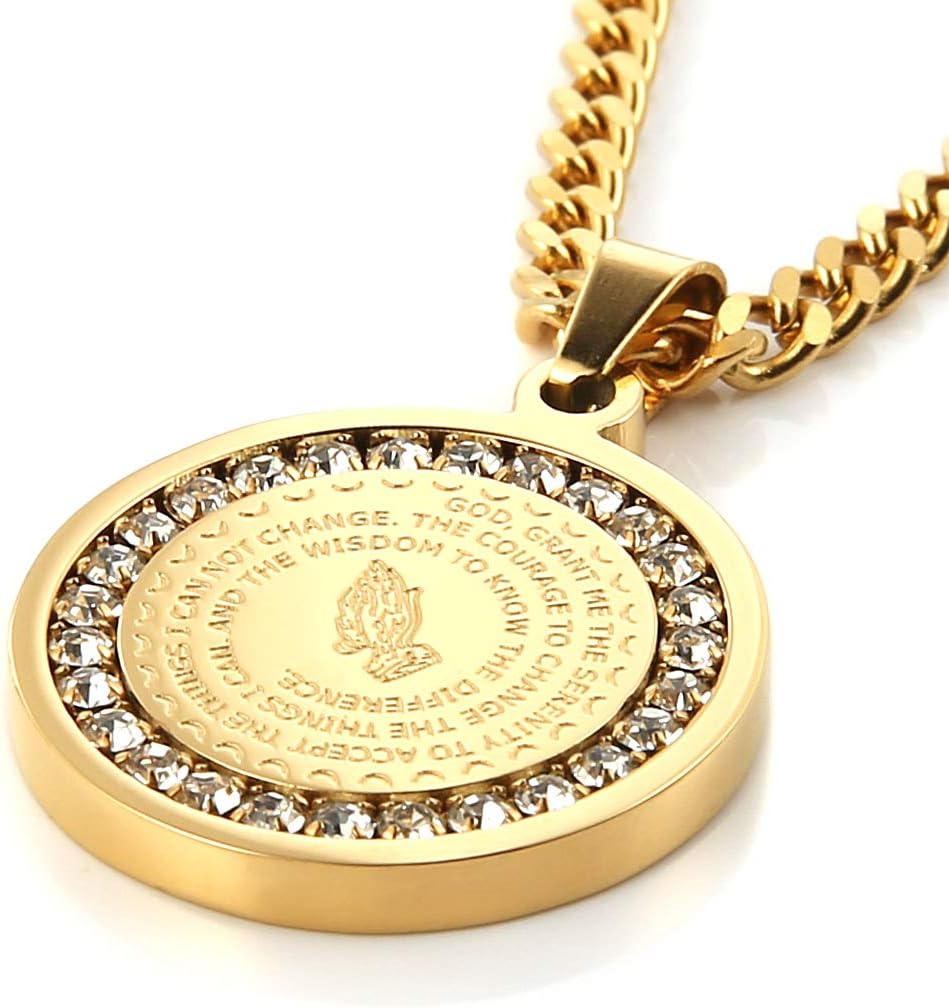 HZMAN Stainless Steel Bible Verse Prayer Necklace for Men Women Religious Christian Praying Hands Coin Medal Pendant Jewelry Gift - Image 5