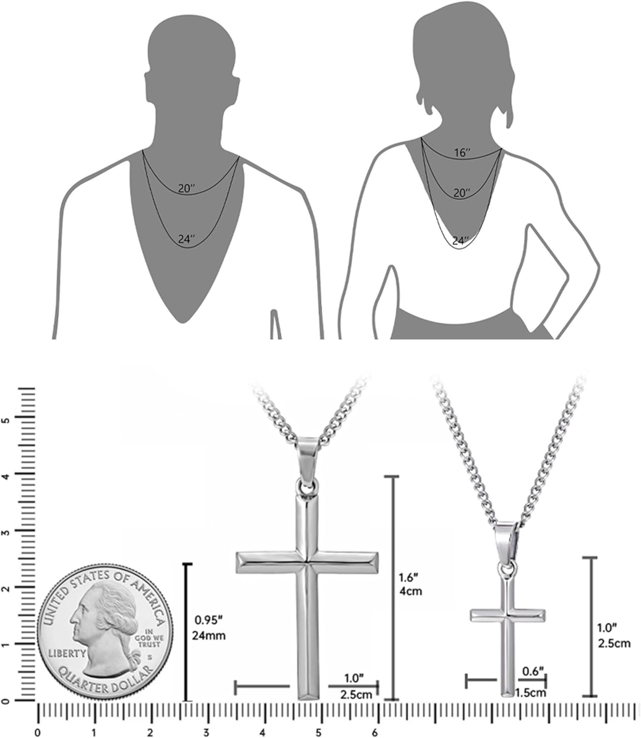 Murtoo Cross Necklace for Men, Stainless Steel Necklace for Men with Cross Pendant, Cross Mens Necklace Simple Jewelry Gift Idea for Men Women, 2" Adjustable Curb Chain - Image 3