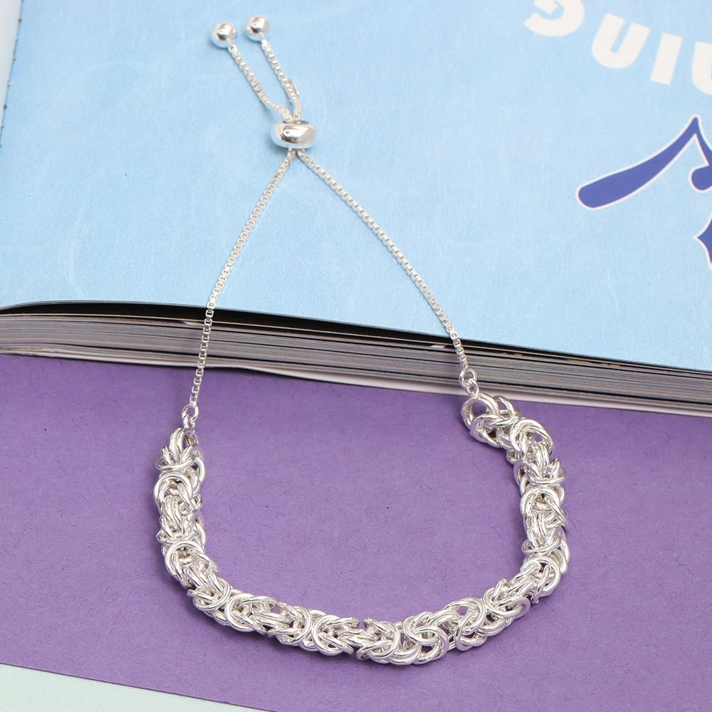 LeCalla 925 Sterling Silver Sliding Bracelet Italian Handmade Byzantine Adjustable Bolo Link Chain Bracelets for Women - Image 5