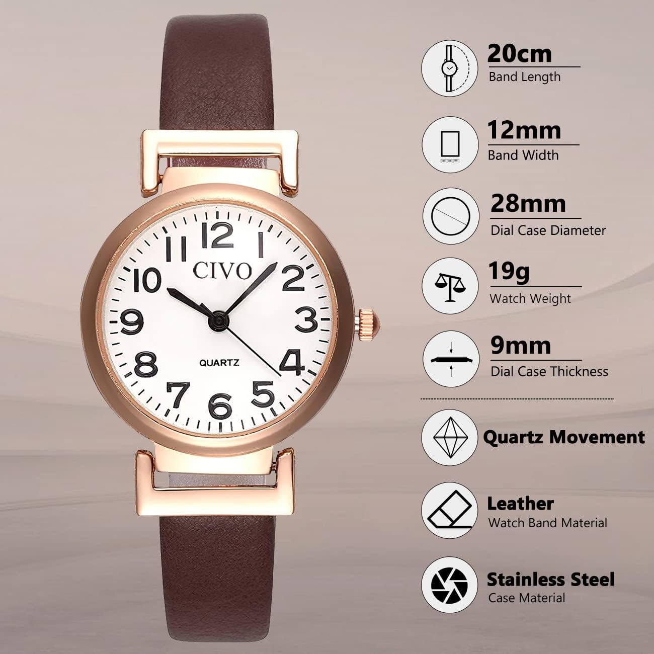 CIVO Womens Watch Small Waterproof Analog Quartz Leather Strap Wrist Watch Fashion Simple Elegant Ladies Dress Watches for Women - Image 7