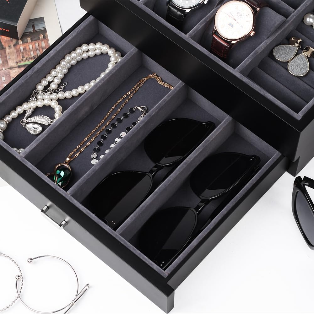 Baskiss Watch Box with Drawer, Double-layer Jewelry Organizer Case with Glass Lid, Display Storage Holder for Men Woman Anniversary Wedding Birthday (6 Slot - Large) - Image 4