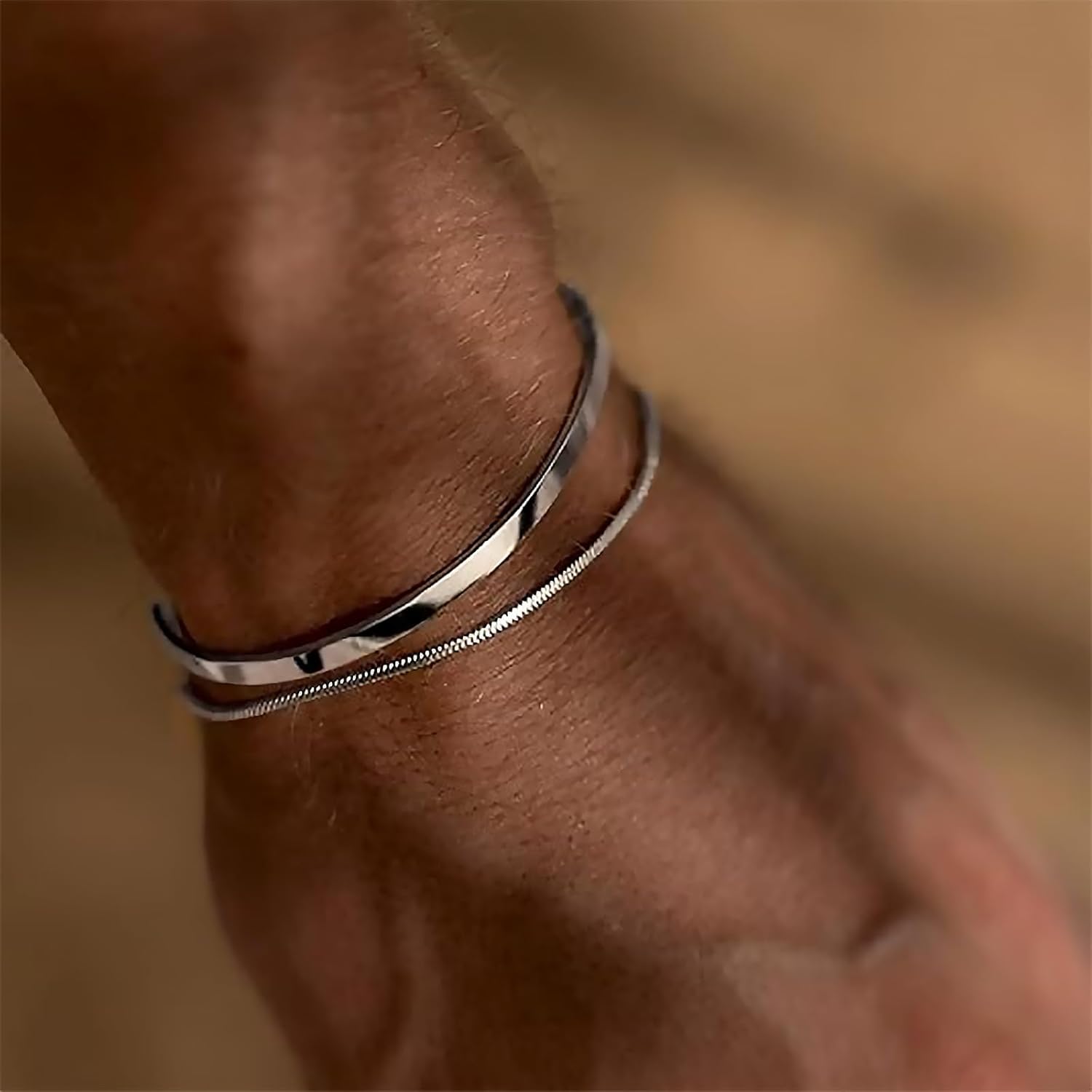 Stackable Bracelets for Men 14K Gold Plated Bracelet Sets Dainty Chain Bangle Cuff Bracelet for Boys Cuban Link Adjustable Bracelet for Mens Jewelry - Image 2