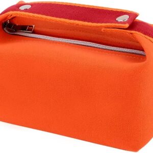TOPASION Fashion Portable Canvas Makeup Bag, Cosmetic Bag Organizer, Travel Toiletry Bag for Women and Girls, Orange, Button Webbing TOPASION Fashion Portable Canvas Makeup Bag, Cosmetic Bag Organizer, Travel Toiletry Bag for Women and Girls, Orange, Button Webbing