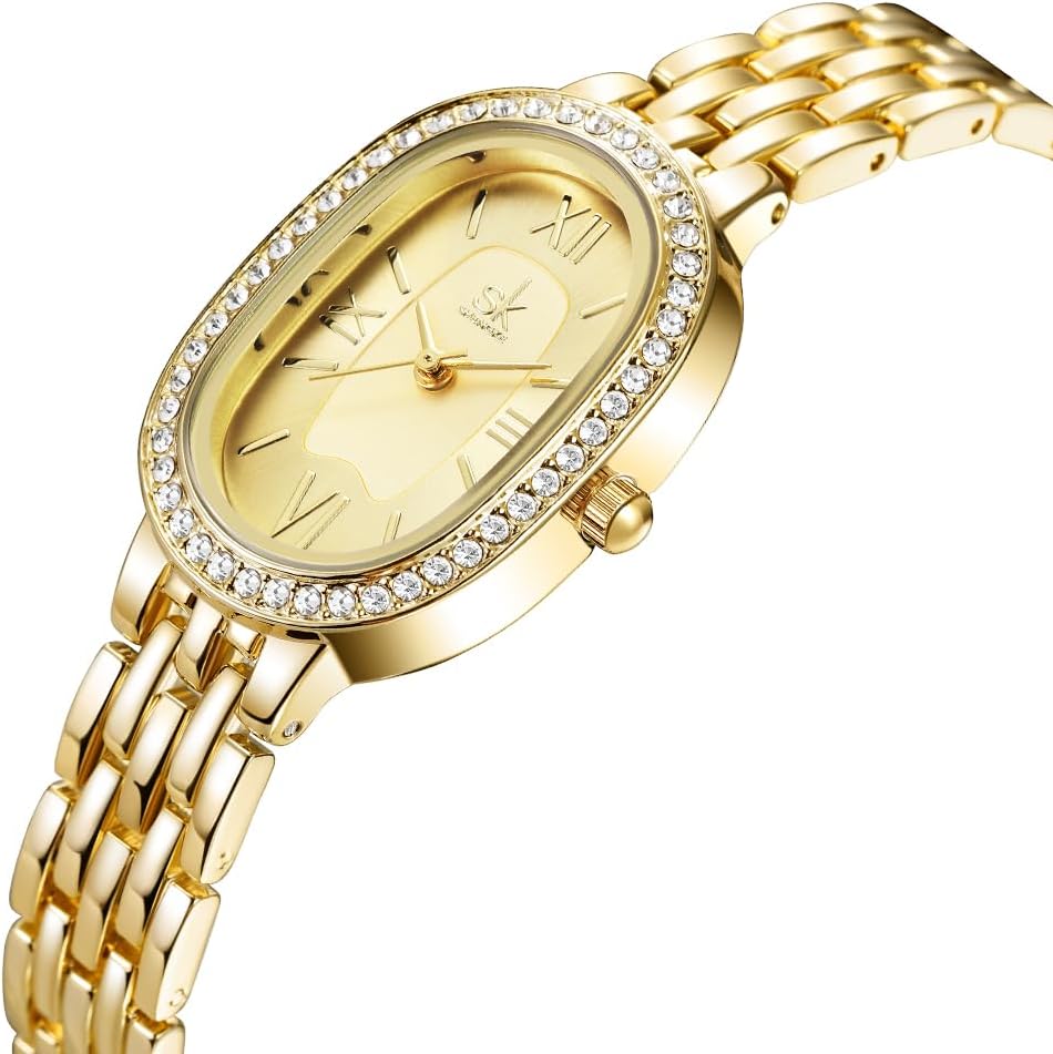 SK Women’s Oval-Shaped Crystal-Accented Solid Alloy Steel Bracelet Watch - Image 4