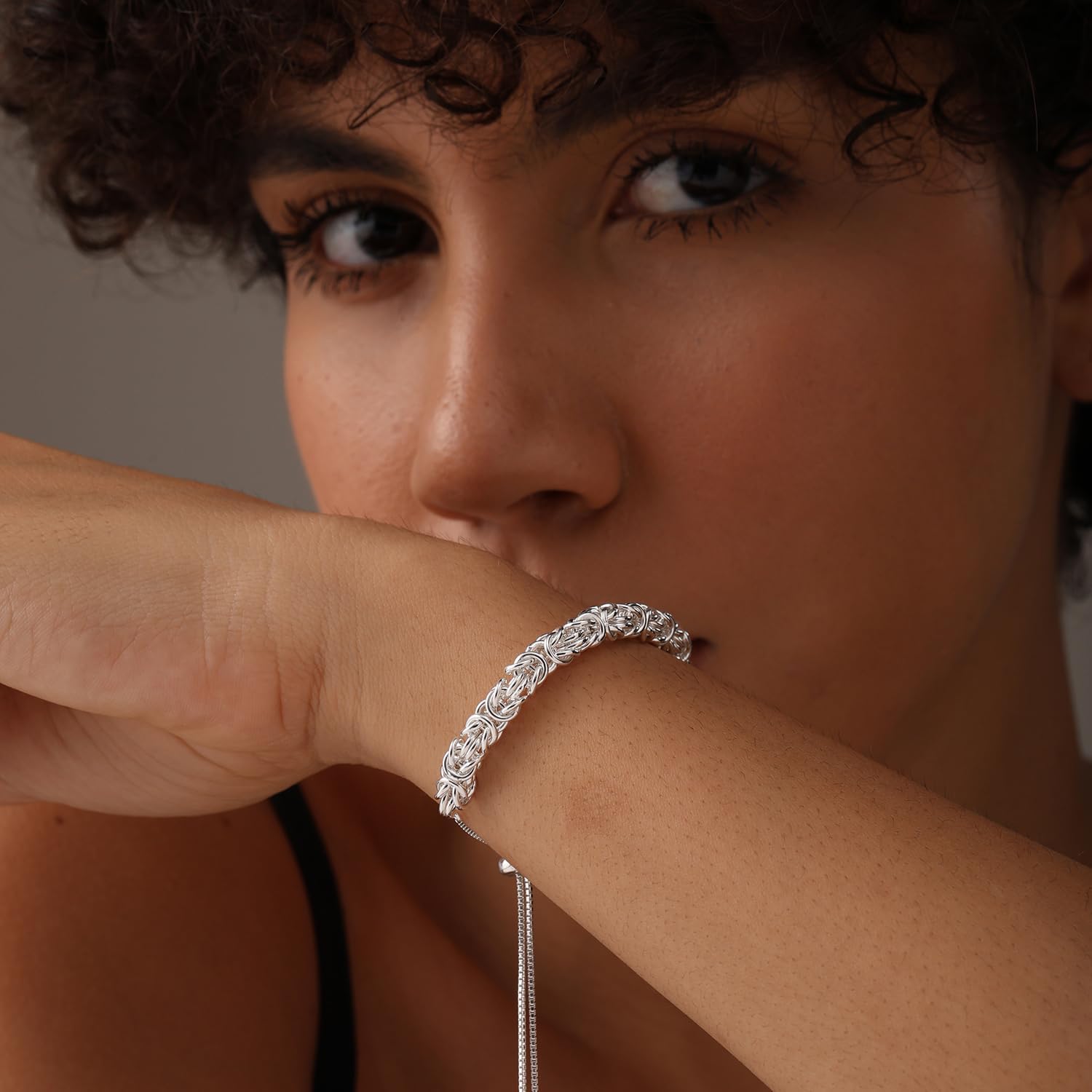 LeCalla 925 Sterling Silver Sliding Bracelet Italian Handmade Byzantine Adjustable Bolo Link Chain Bracelets for Women - Image 2