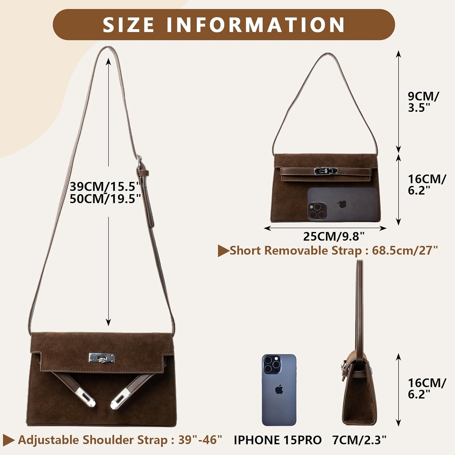 Suede Shoulder Bag Crossbody Suede Purse for Women 2024 Fall Purse Stylish Brown Suede Handbags Satchel Purse - Image 5