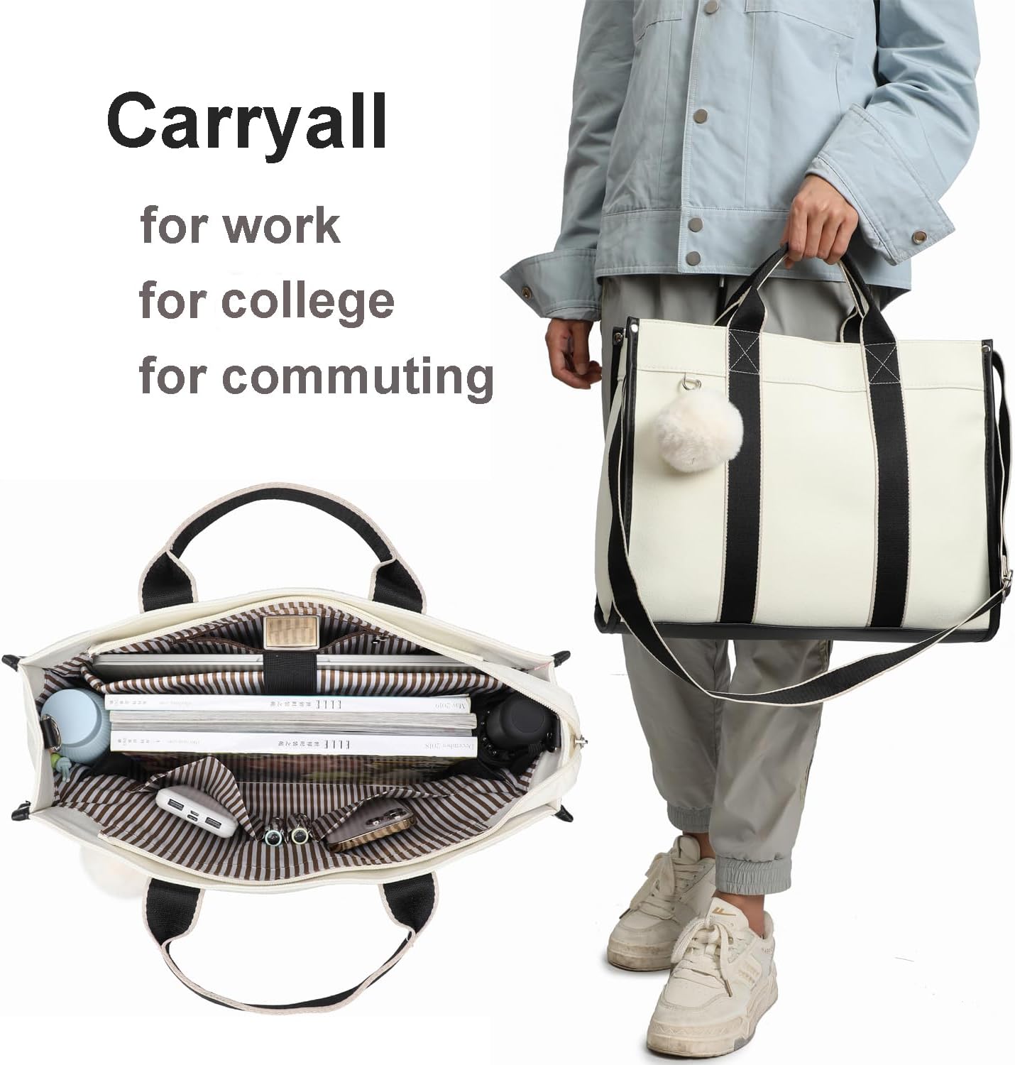 Barsine Women’s Lightweight Tote Bag for Work with 15.6 Inch Laptop/Computer Compartment Water Bottle Pockets - Image 4