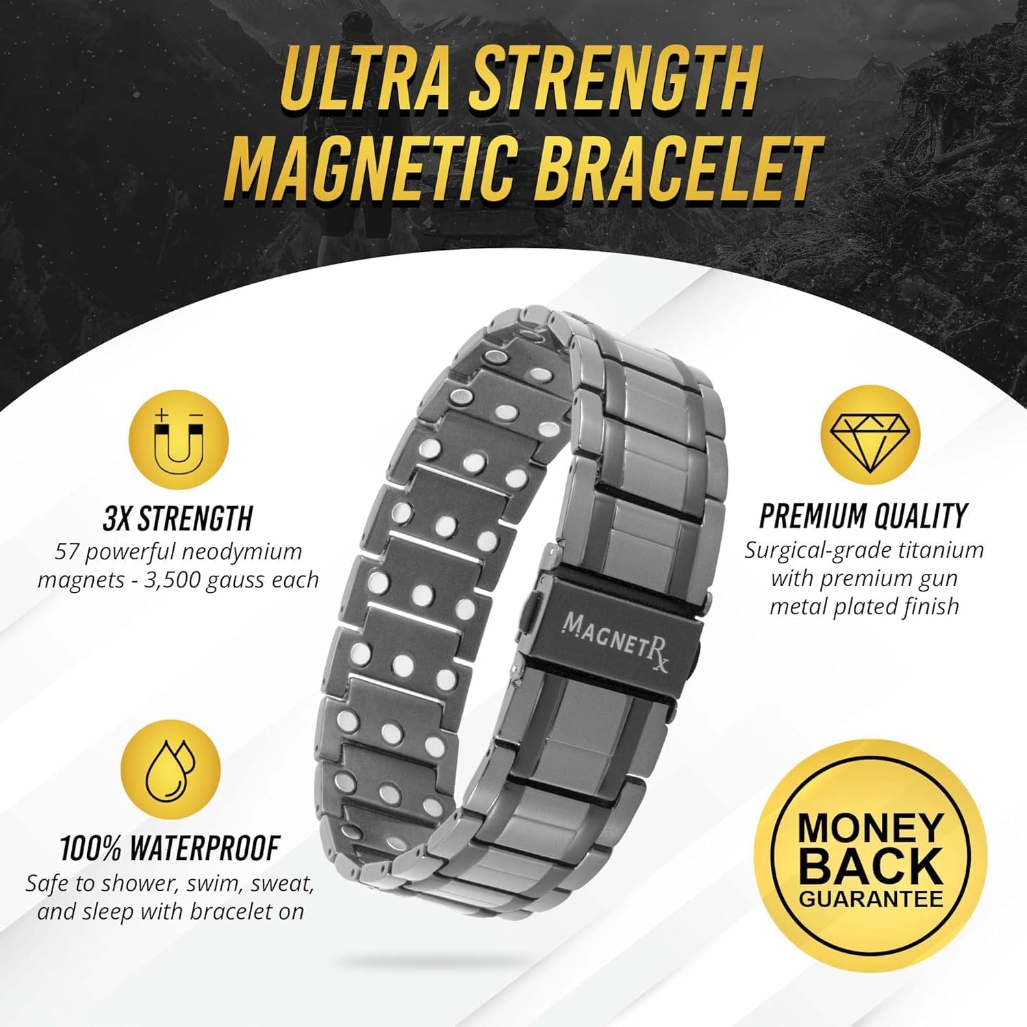 MagnetRX® 3X Strength Titanium Magnetic Bracelet – Magnetic Bracelets for Men – Premium Fold-Over Clasp & Adjustable Length with Sizing Tool (Gunmetal) - Image 3