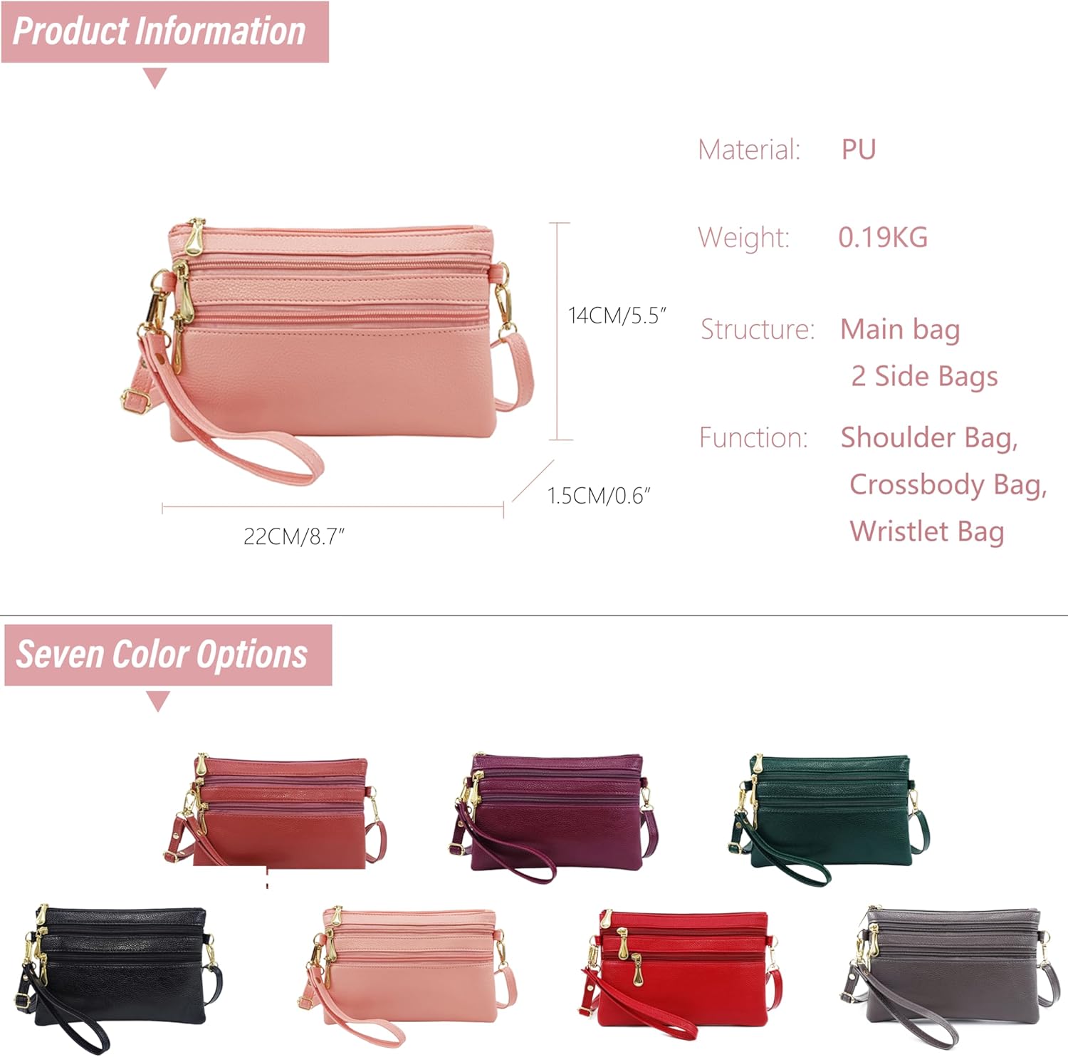 PORT&LOTUS Trip Zip Small Shoulder Bag Crossbody Wristlet Handbags for Women,Wrist and Shoulder Strap - Image 5