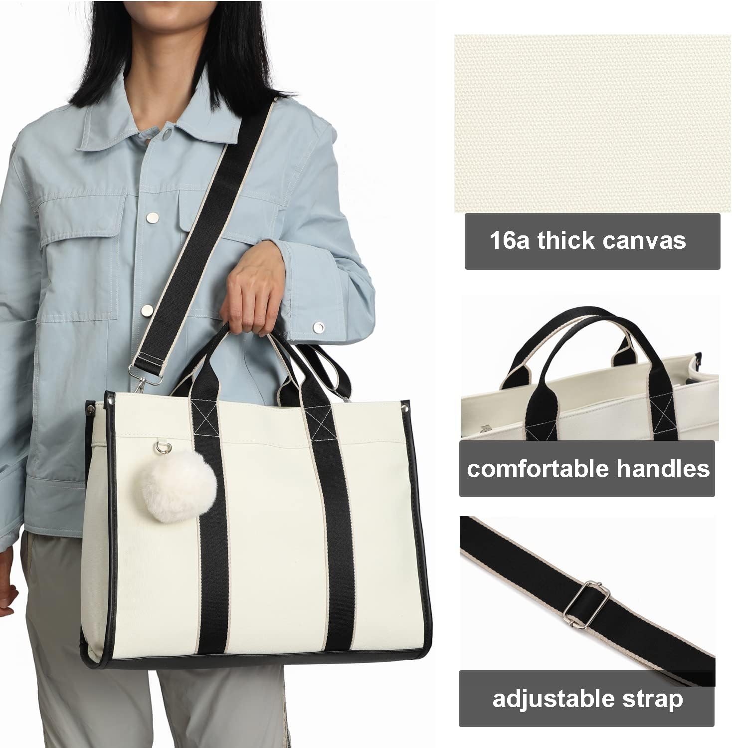 Barsine Women’s Lightweight Tote Bag for Work with 15.6 Inch Laptop/Computer Compartment Water Bottle Pockets - Image 2