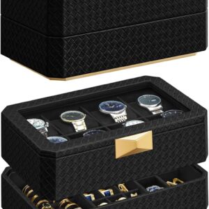 SONGMICS HOME RONNE Collection – 3-Tier Watch Box, Stackable 8-Slot Watch Case, Woven Embossed PU Leather, Floating Effect, Gift Idea, Ink Black Surface, Ink Black Lining UJWB021B01 SONGMICS HOME RONNE Collection – 3-Tier Watch Box, Stackable 8-Slot Watch Case, Woven Embossed PU Leather, Floating Effect, Gift Idea, Ink Black Surface, Ink Black Lining UJWB021B01