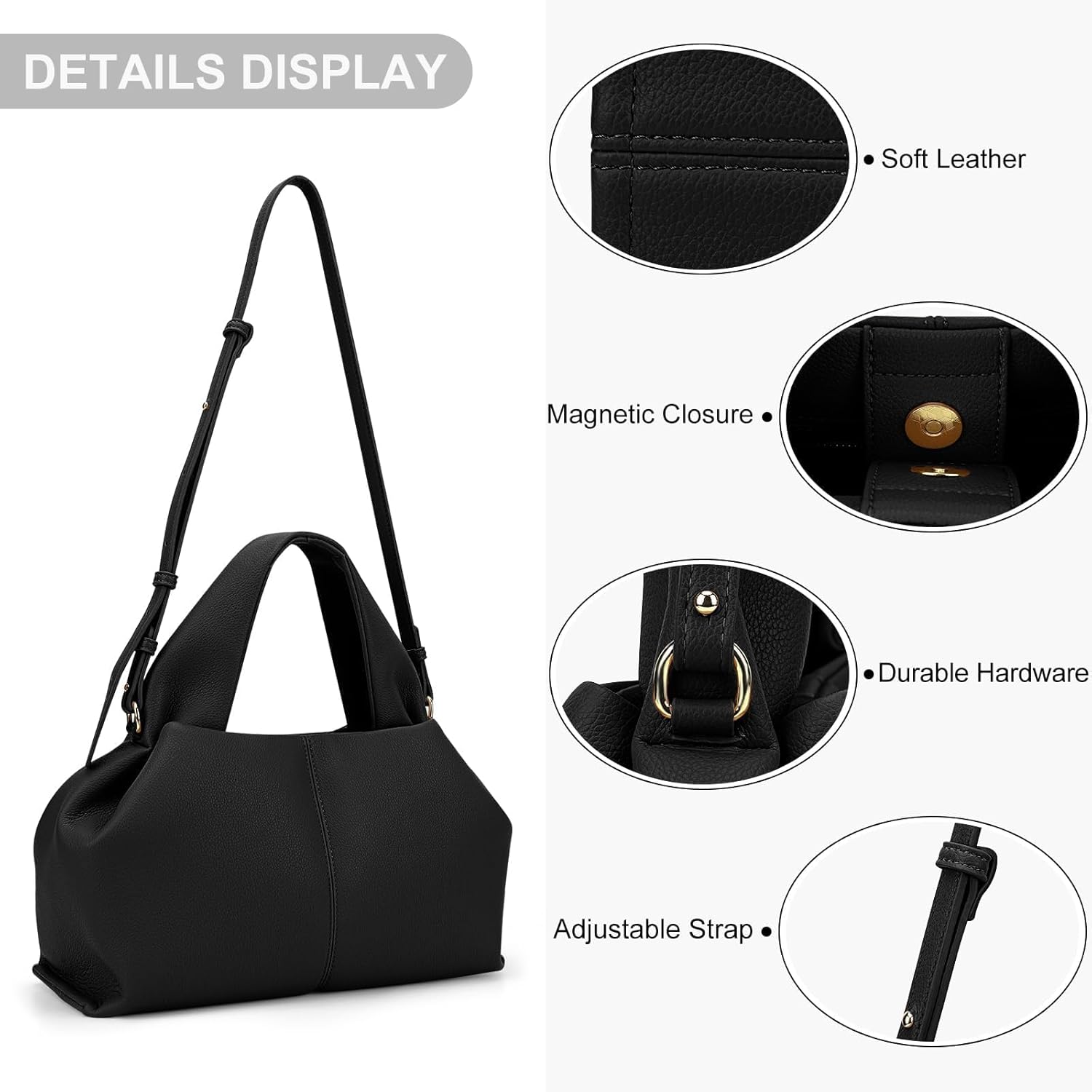VOSTEVAS Crossbody Bag for Women Leather Tote Shoulder Bag Vintage Hobo Purse Cloud Pouch Bag With Removable Strap - Image 3