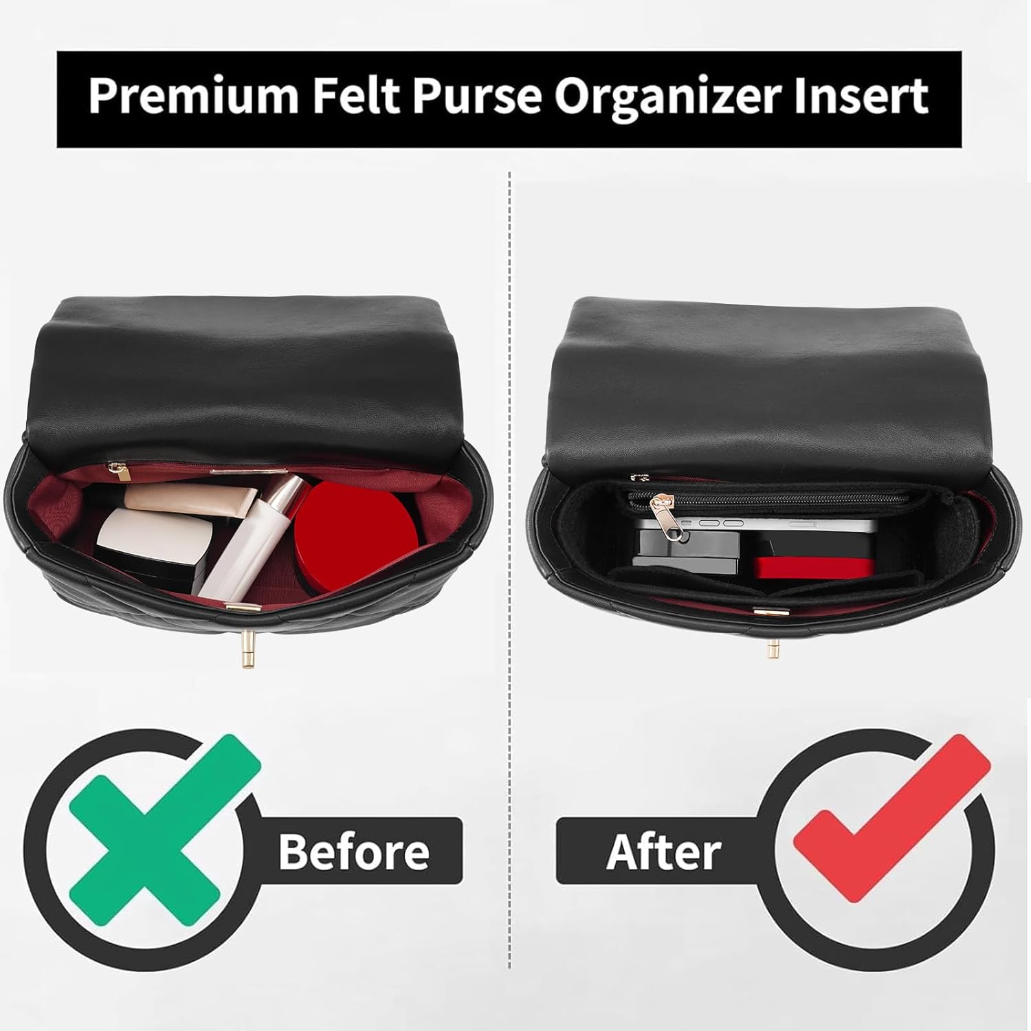 LOUKAYCCI Purse Organizer Insert for CHANEL 19 Flap Bag Organizer Insert Handbag (Black, Small) - Image 3