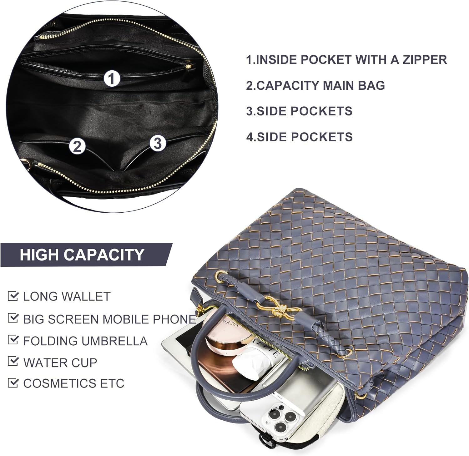 Woven Bag for Women, Small Tote Bag Hobo Bag Crossbody Bags PU Leather Handmade Woven Purses Gift For Women - Image 5