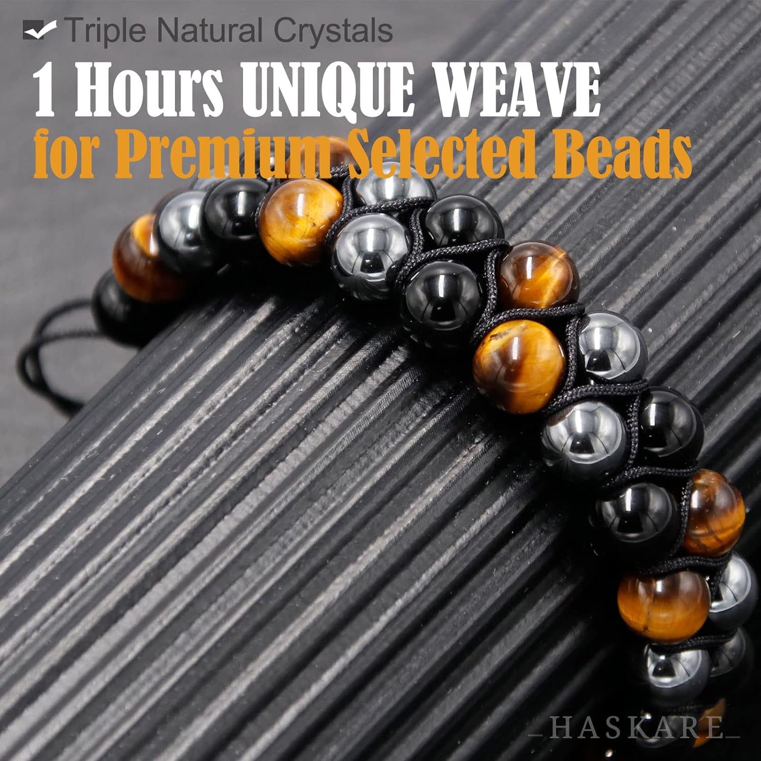 HASKARE Triple Protection Bracelet, Genuine Tigers Eye Black Obsidian and Hematite 8mm Beads Bracelet for Men Women, Crystal Jewelry Healing Bracelets Bring Luck and Prosperity and Happiness - Image 3