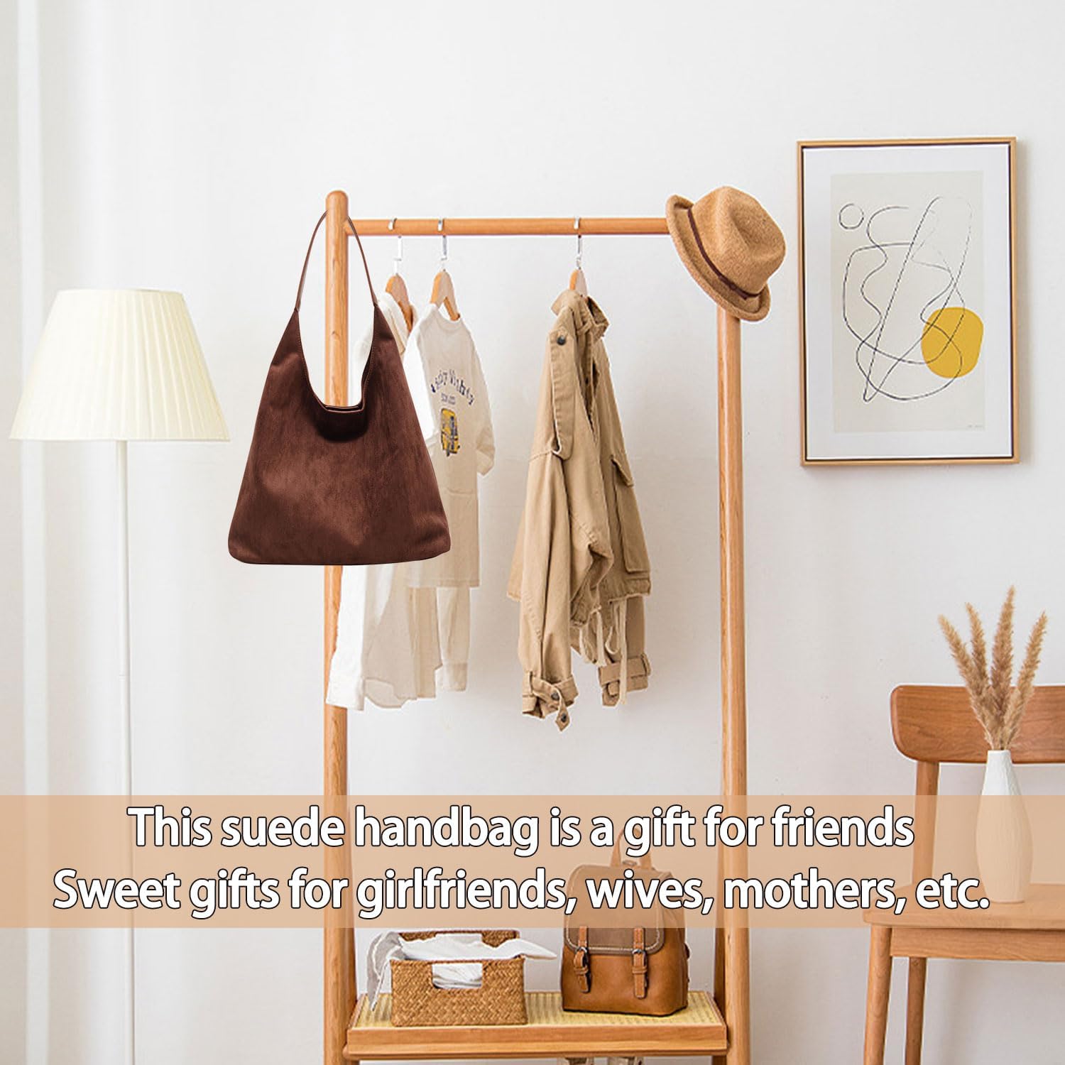 Suede Hobo Bags for Women, Shoulder Bag Retro Tote Bag Suede Slouchy Bag Hobo Handbag Office Work Bag Tote Handbag with Pu Leather Clutch Purse - Image 3