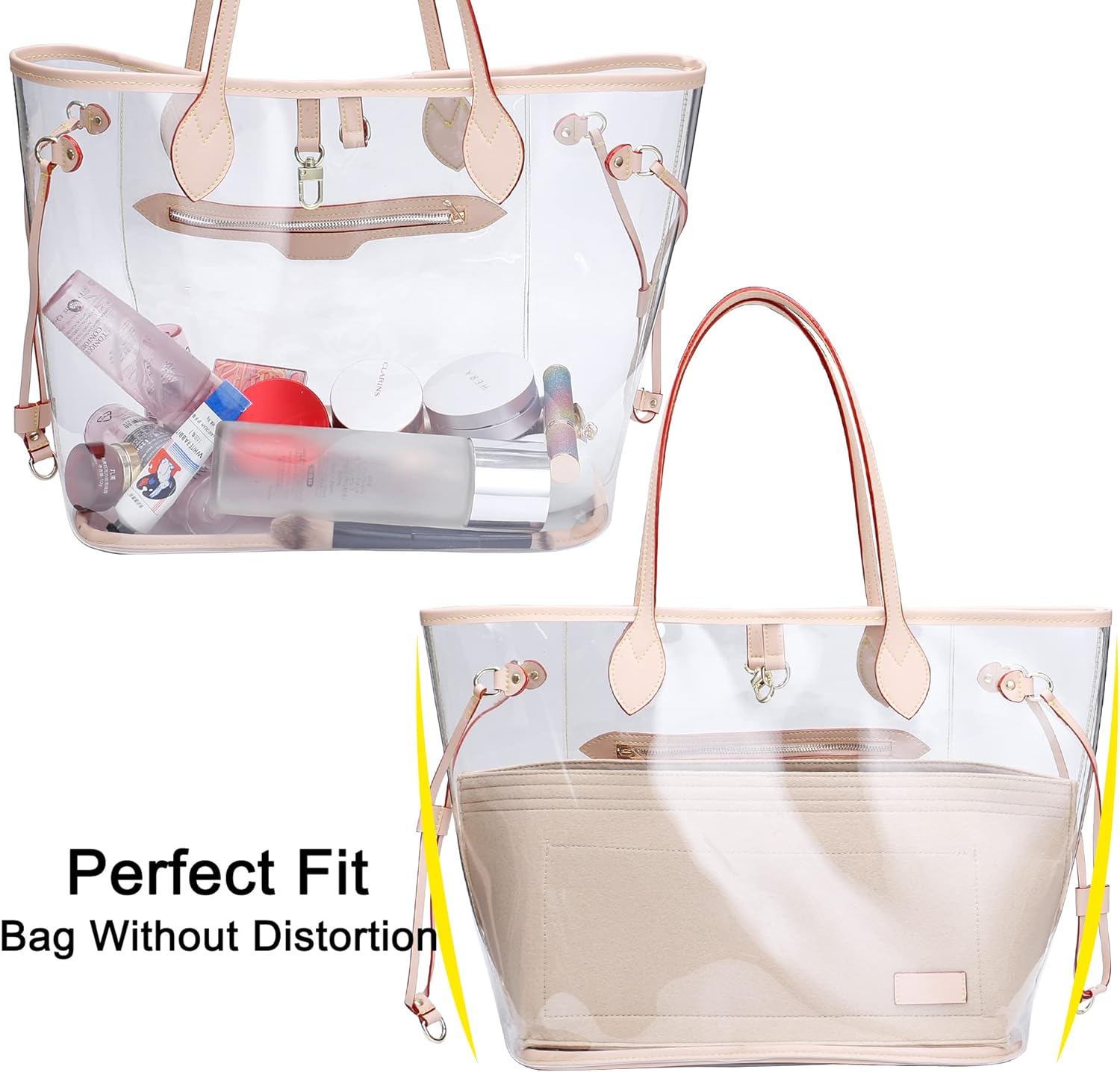 Doxo Purse Organizer Insert for Handbags & Base Shaper 2pc Set,Felt Organizer Insert Large Tote,Bag Organizer with Zipper 3 Sizes,Fit Speedy Neverfull MM and More(Beige-L-Combination) - Image 5