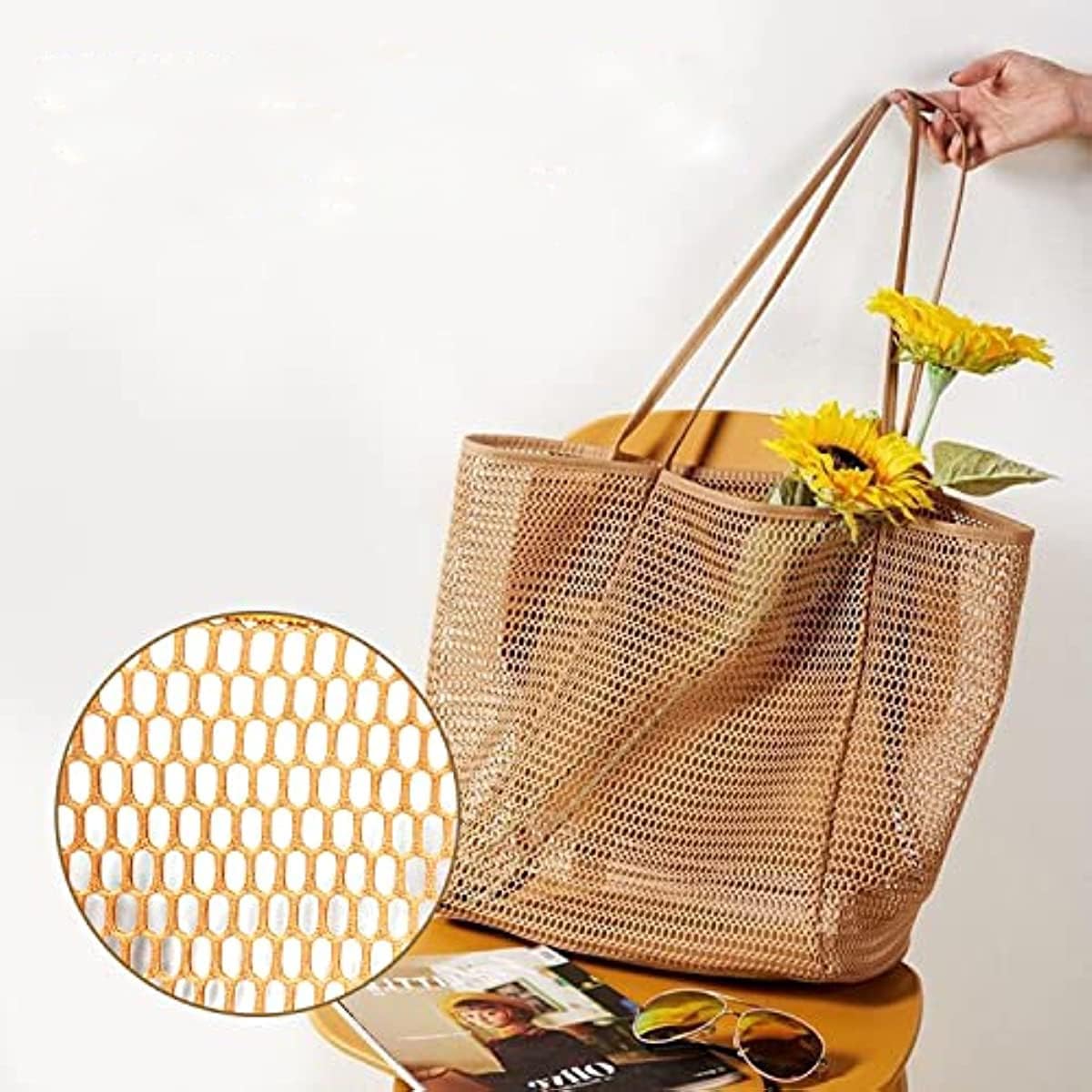 Mesh Beach Bag for Women Tote Bag beach tote bag Toys Storage Bag Large Shoulder Bag for Travel Gym Swimming - Image 3