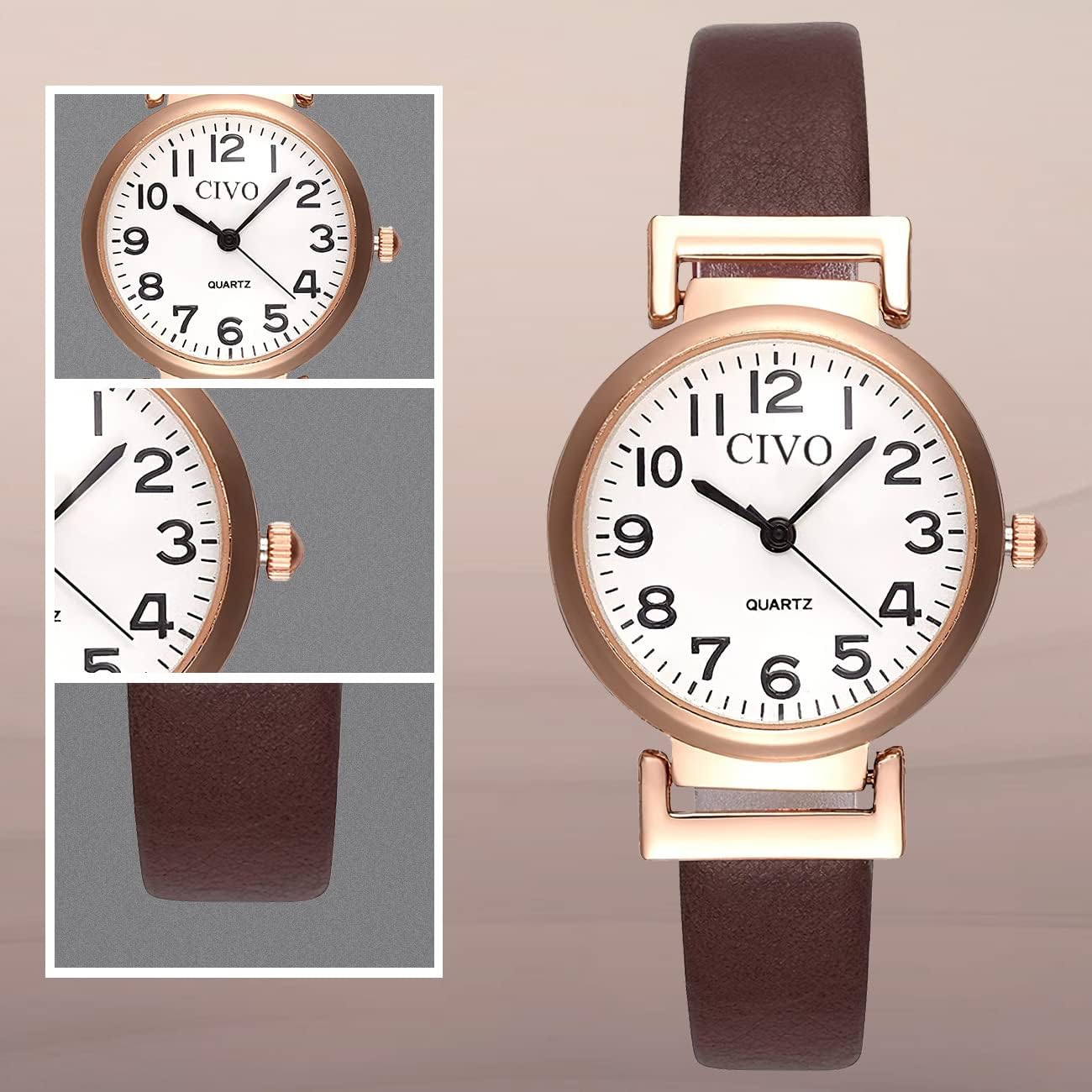 CIVO Womens Watch Small Waterproof Analog Quartz Leather Strap Wrist Watch Fashion Simple Elegant Ladies Dress Watches for Women - Image 4