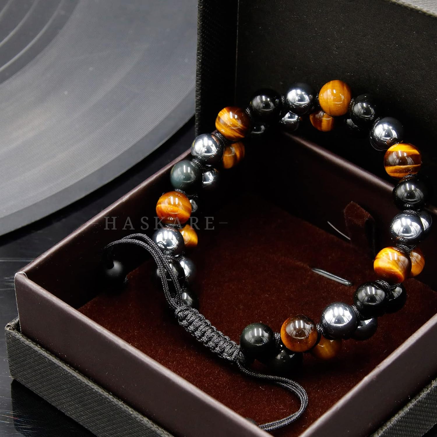 HASKARE Triple Protection Bracelet, Genuine Tigers Eye Black Obsidian and Hematite 8mm Beads Bracelet for Men Women, Crystal Jewelry Healing Bracelets Bring Luck and Prosperity and Happiness - Image 6