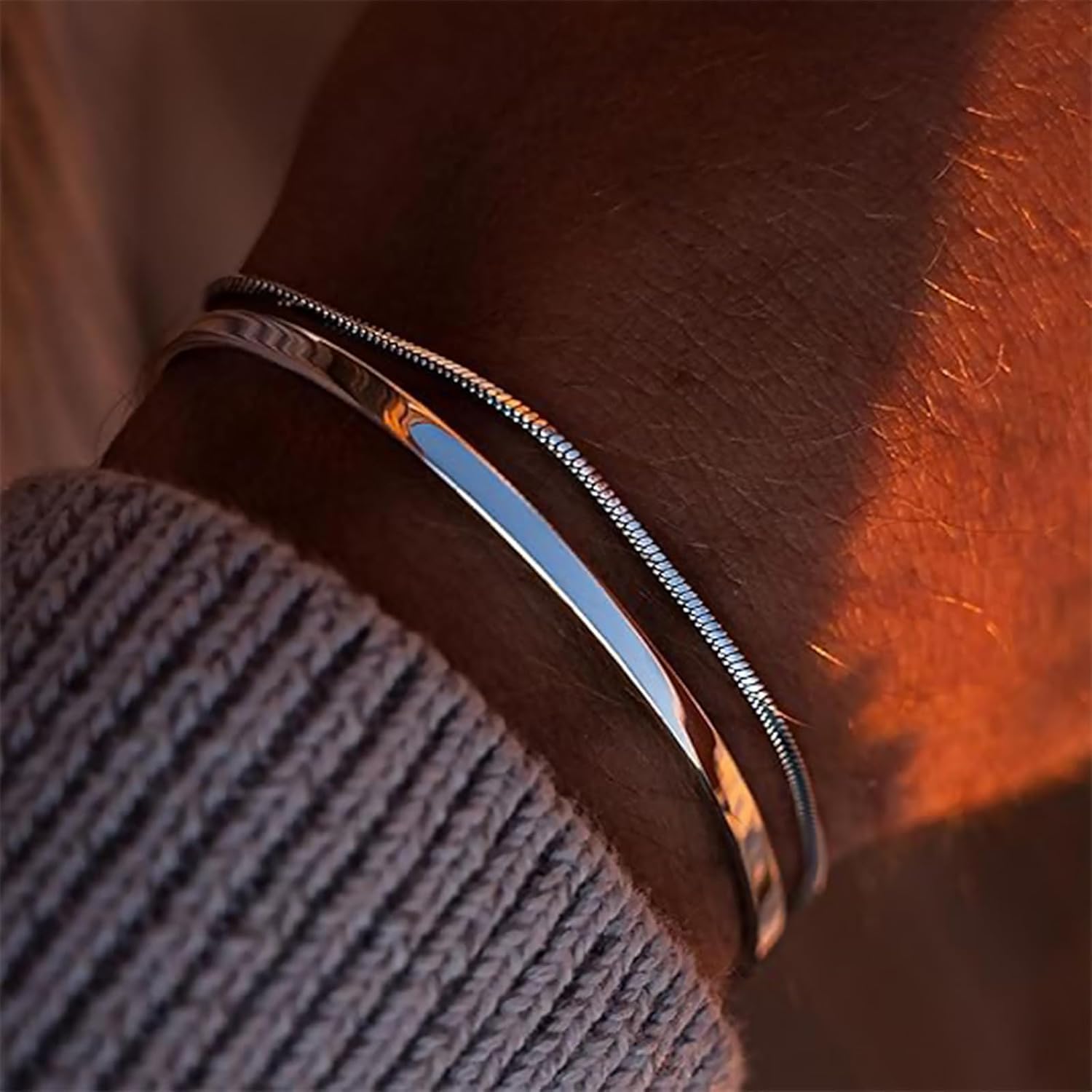 Stackable Bracelets for Men 14K Gold Plated Bracelet Sets Dainty Chain Bangle Cuff Bracelet for Boys Cuban Link Adjustable Bracelet for Mens Jewelry - Image 4