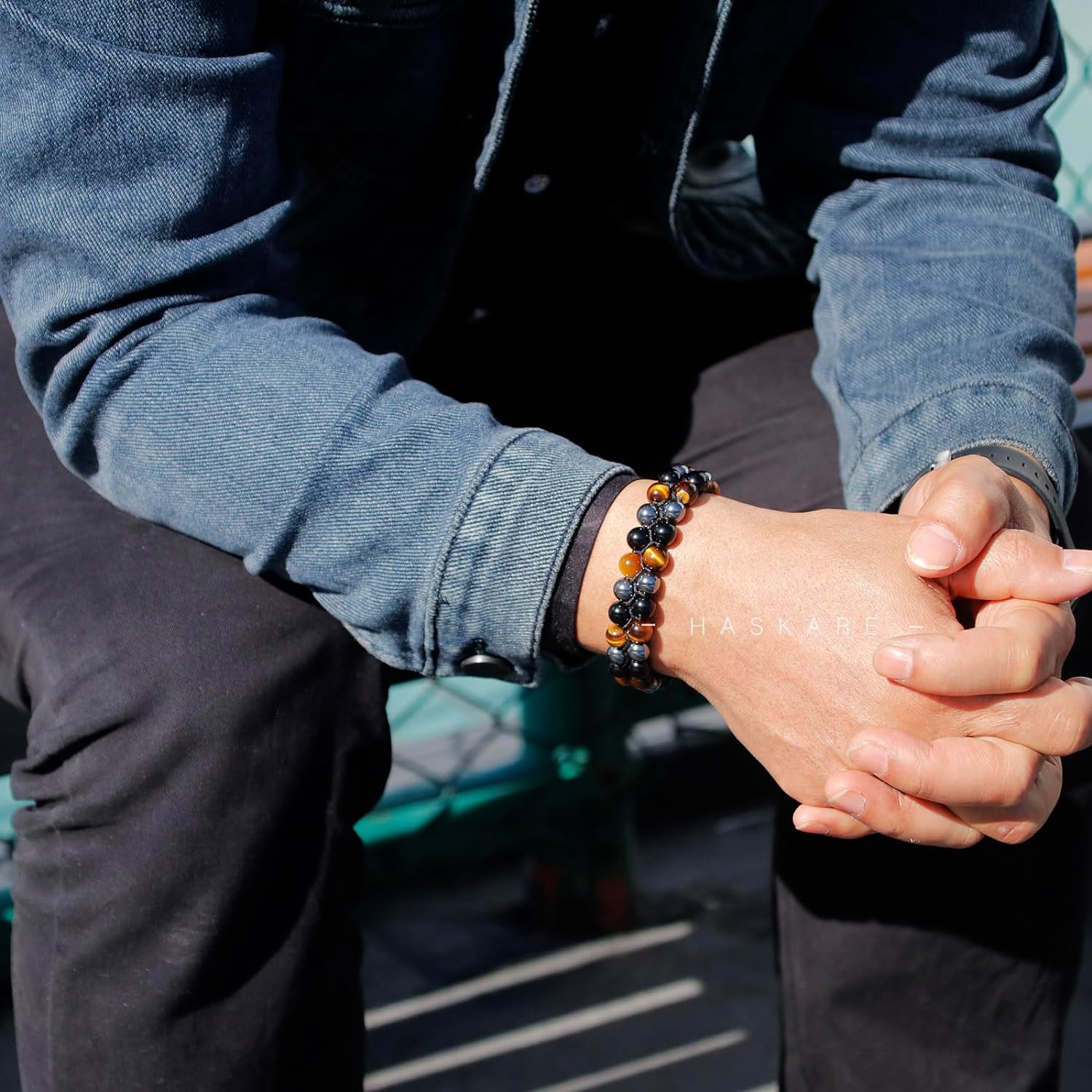 HASKARE Triple Protection Bracelet, Genuine Tigers Eye Black Obsidian and Hematite 8mm Beads Bracelet for Men Women, Crystal Jewelry Healing Bracelets Bring Luck and Prosperity and Happiness - Image 2