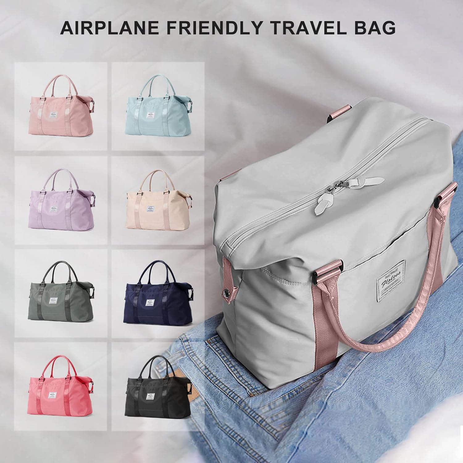 Sport Travel Duffle Bag Large Gym Tote Bag for Women, Weekender Bag Carry on Bag for Airplane, Ladies Beach Bag Overnight Bag Waterproof Hospital Bag Luggage Bag with Wet Bag,A12-Grey Pink - Image 7