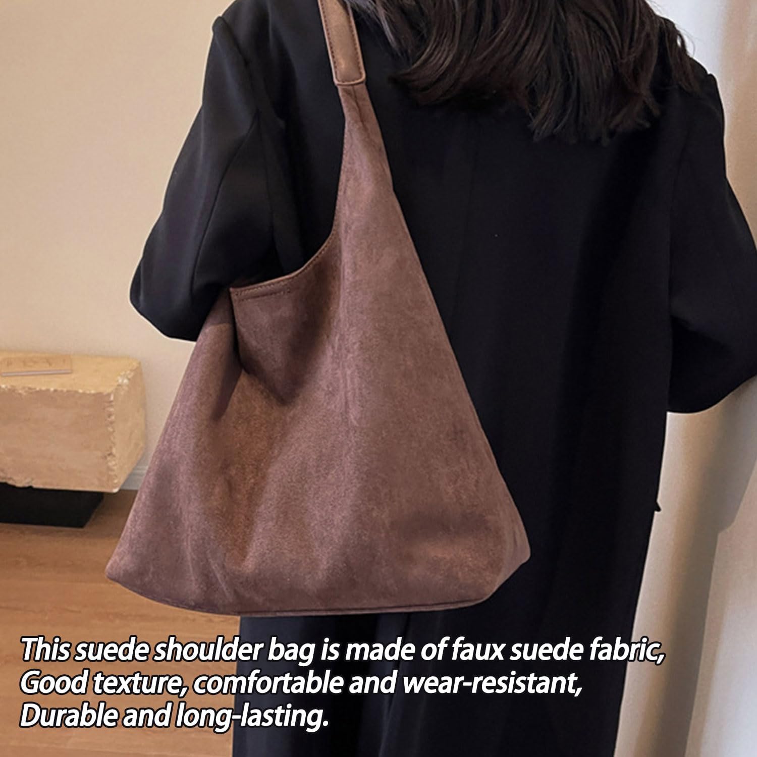 Suede Hobo Bags for Women, Shoulder Bag Retro Tote Bag Suede Slouchy Bag Hobo Handbag Office Work Bag Tote Handbag with Pu Leather Clutch Purse - Image 4
