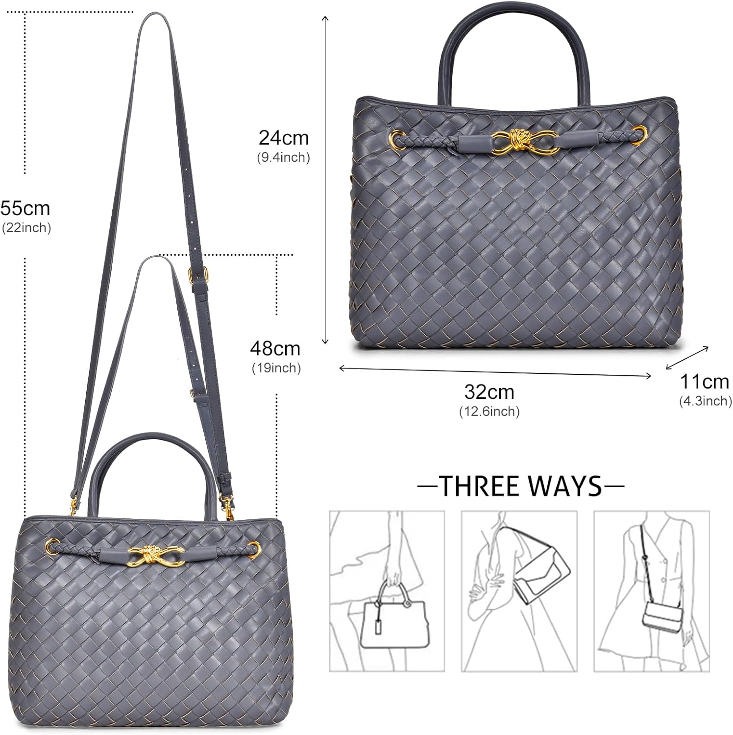 Woven Bag for Women, Small Tote Bag Hobo Bag Crossbody Bags PU Leather Handmade Woven Purses Gift For Women - Image 3