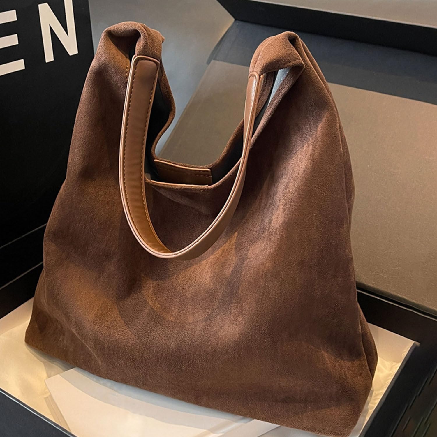 Suede Hobo Bags for Women, Shoulder Bag Retro Tote Bag Suede Slouchy Bag Hobo Handbag Office Work Bag Tote Handbag with Pu Leather Clutch Purse - Image 6