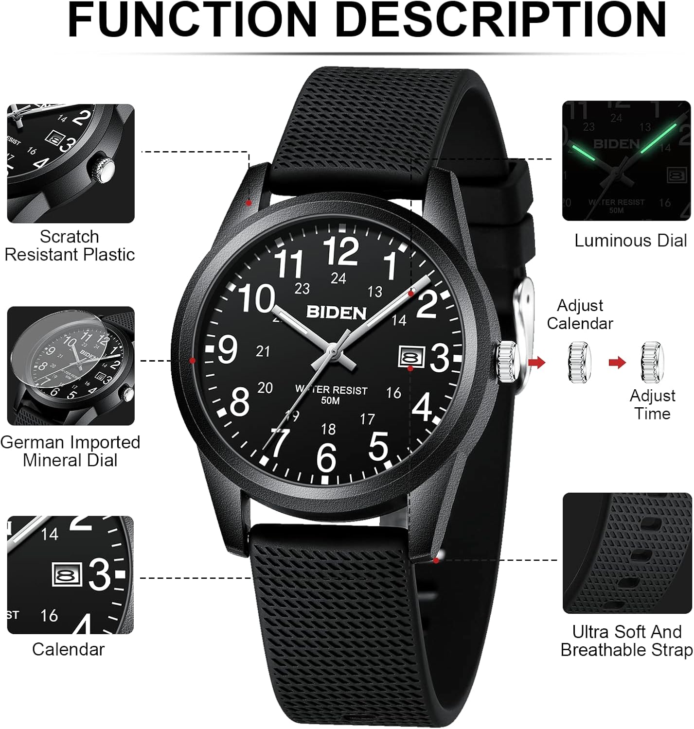 Mens Watches Analog Quartz Sports Unisex Watch 30M Waterproof Watches for Men Women Military Time Glowing Easy to Read Dial with Date Wrist Watches for Men Fashion Casual Designer Watch - Image 8