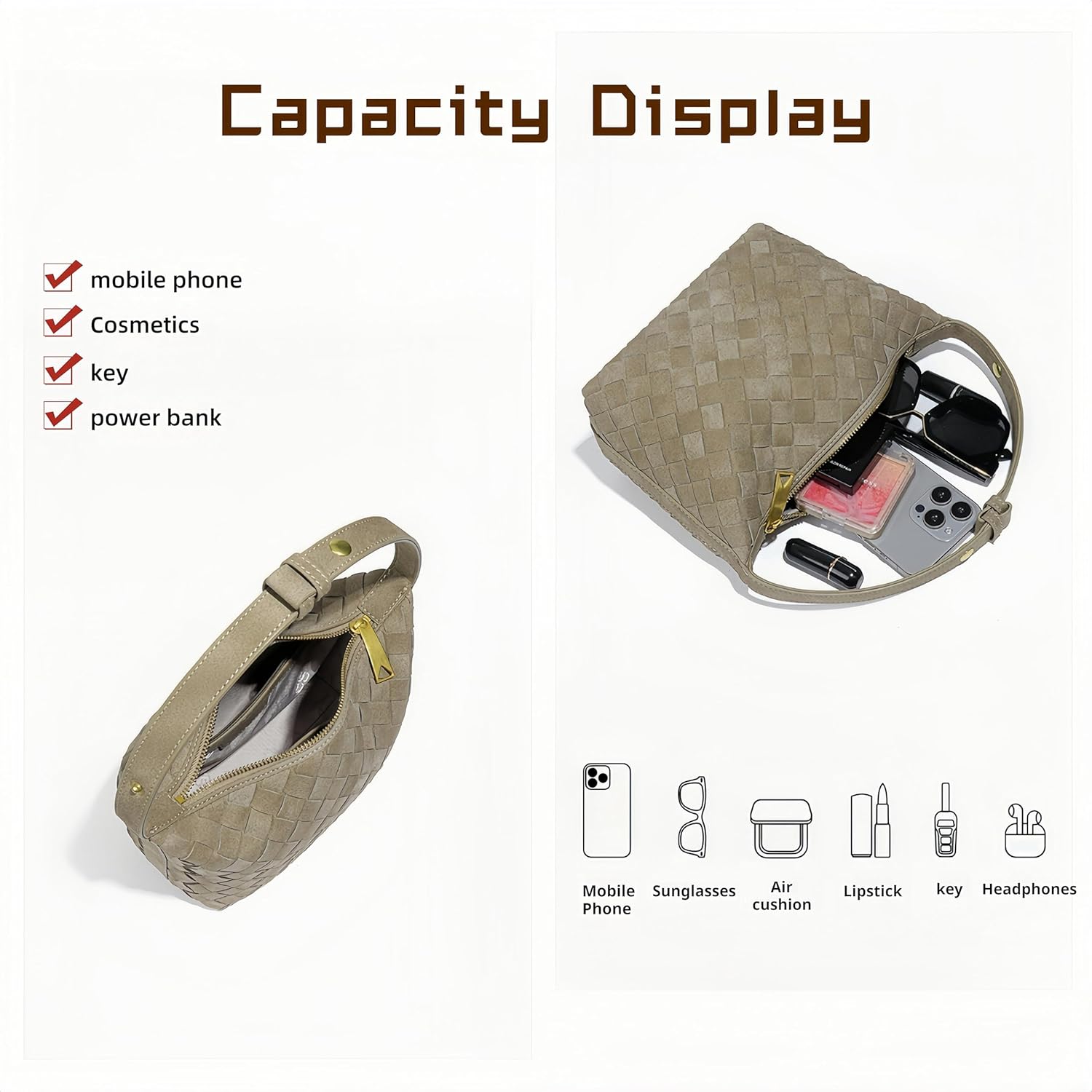 Luxurious Suede Hobo Bag - Women's Woven Leather Shoulder Bag with Spacious Interior - Image 5