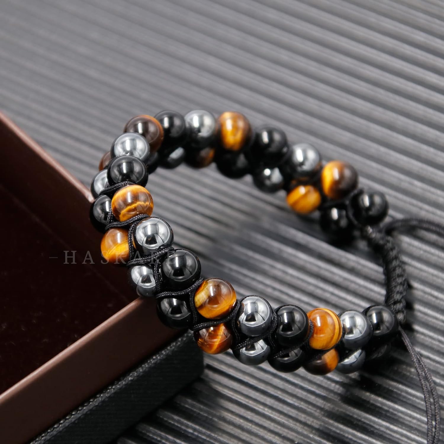 HASKARE Triple Protection Bracelet, Genuine Tigers Eye Black Obsidian and Hematite 8mm Beads Bracelet for Men Women, Crystal Jewelry Healing Bracelets Bring Luck and Prosperity and Happiness - Image 7