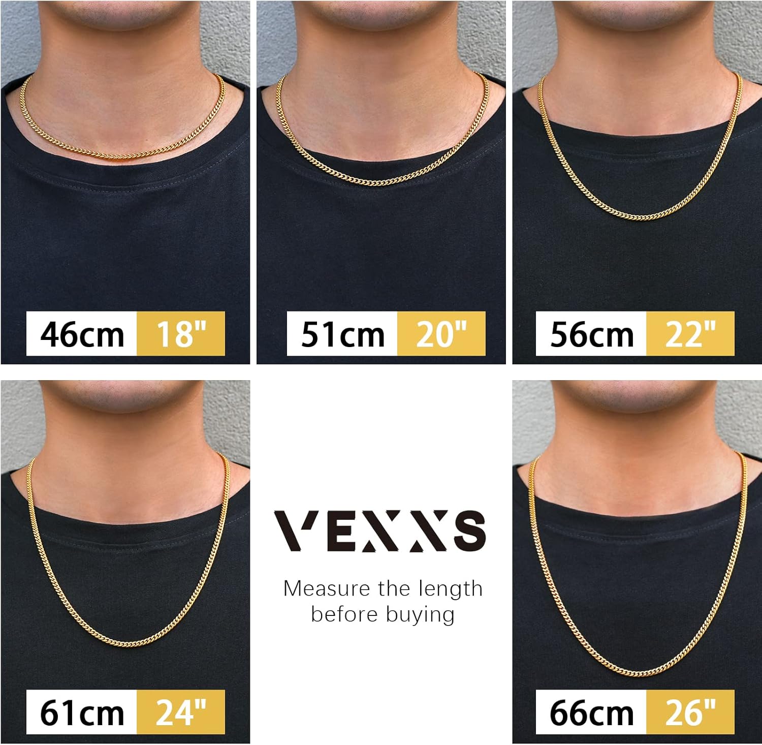 VEXXS Men's Gold Chain, 18K Real Gold Plated Miami Cuban Link Chain, Durable No Color Fading 3mm 4mm 6mm Men’s Necklace Chain Urban Fashion Street Wear - Image 4
