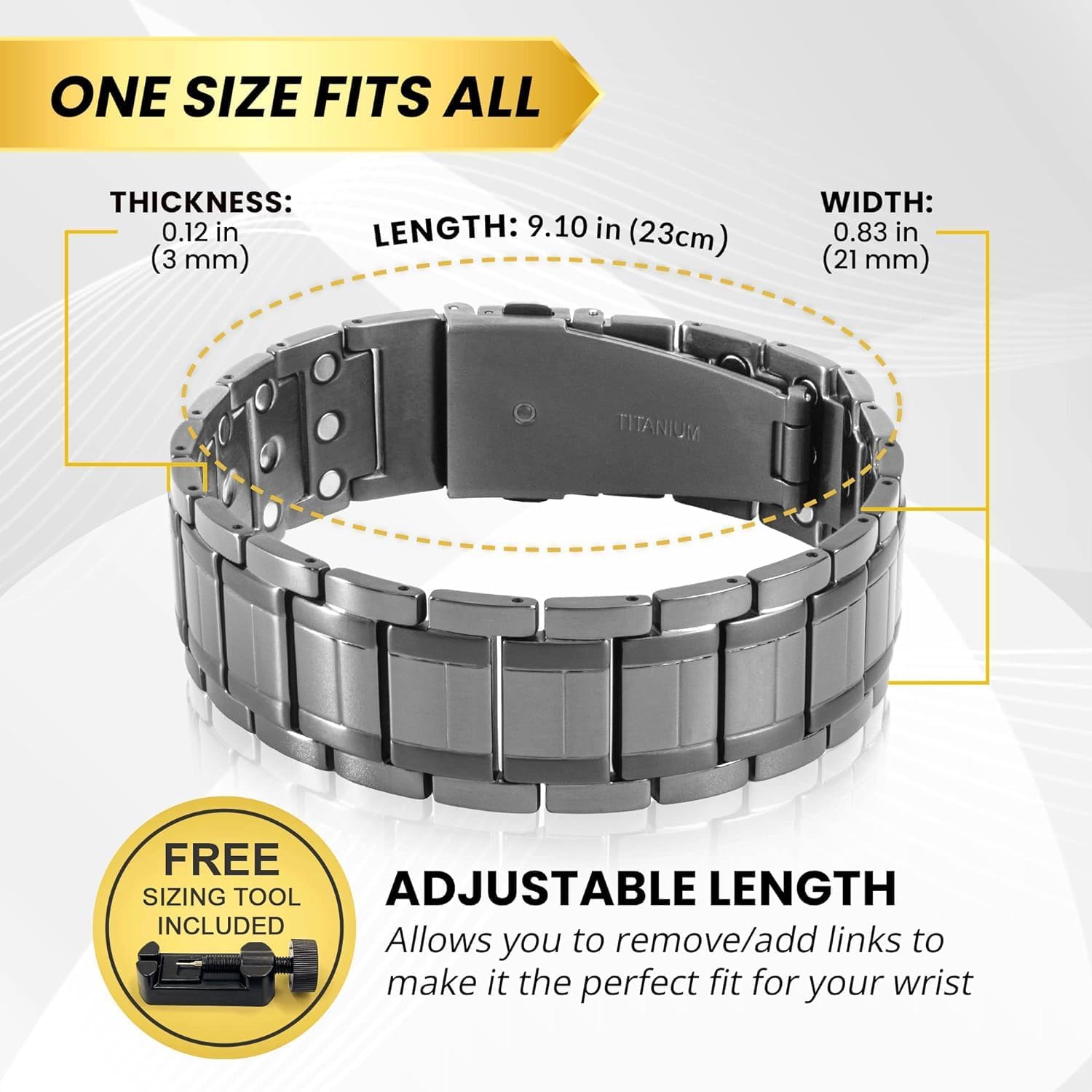 MagnetRX® 3X Strength Titanium Magnetic Bracelet – Magnetic Bracelets for Men – Premium Fold-Over Clasp & Adjustable Length with Sizing Tool (Gunmetal) - Image 5