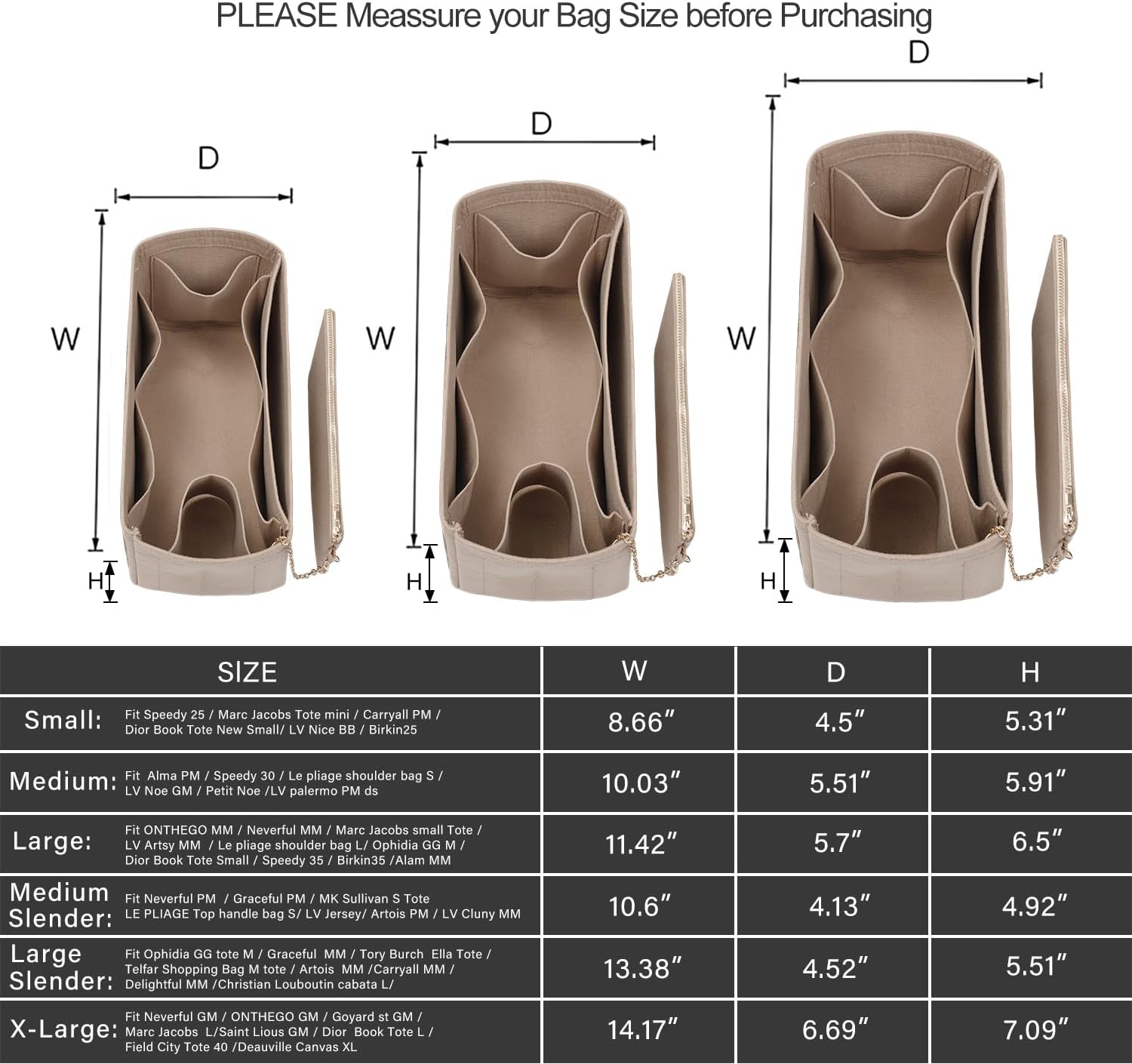 ETTP Purse Organizer Insert For Handbags, Tote Bag Organizer Insert, Handbag Organizer For Tote & Handbags, Compatible with Neverful Speedy and More (XLarge,Beige) - Image 3