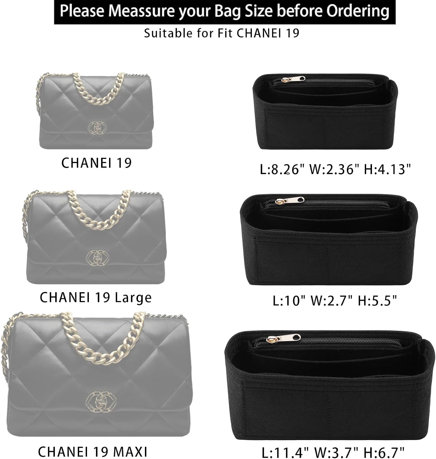 LOUKAYCCI Purse Organizer Insert for CHANEL 19 Flap Bag Organizer Insert Handbag (Black, Small) - Image 2
