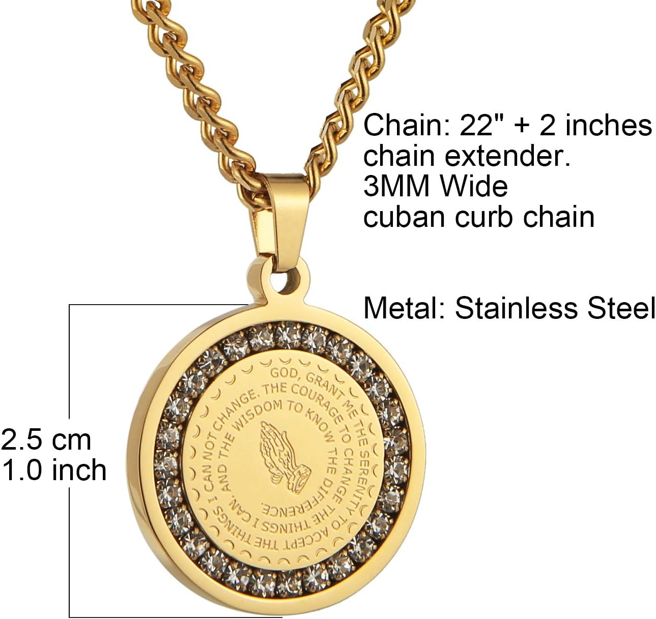 HZMAN Stainless Steel Bible Verse Prayer Necklace for Men Women Religious Christian Praying Hands Coin Medal Pendant Jewelry Gift - Image 4