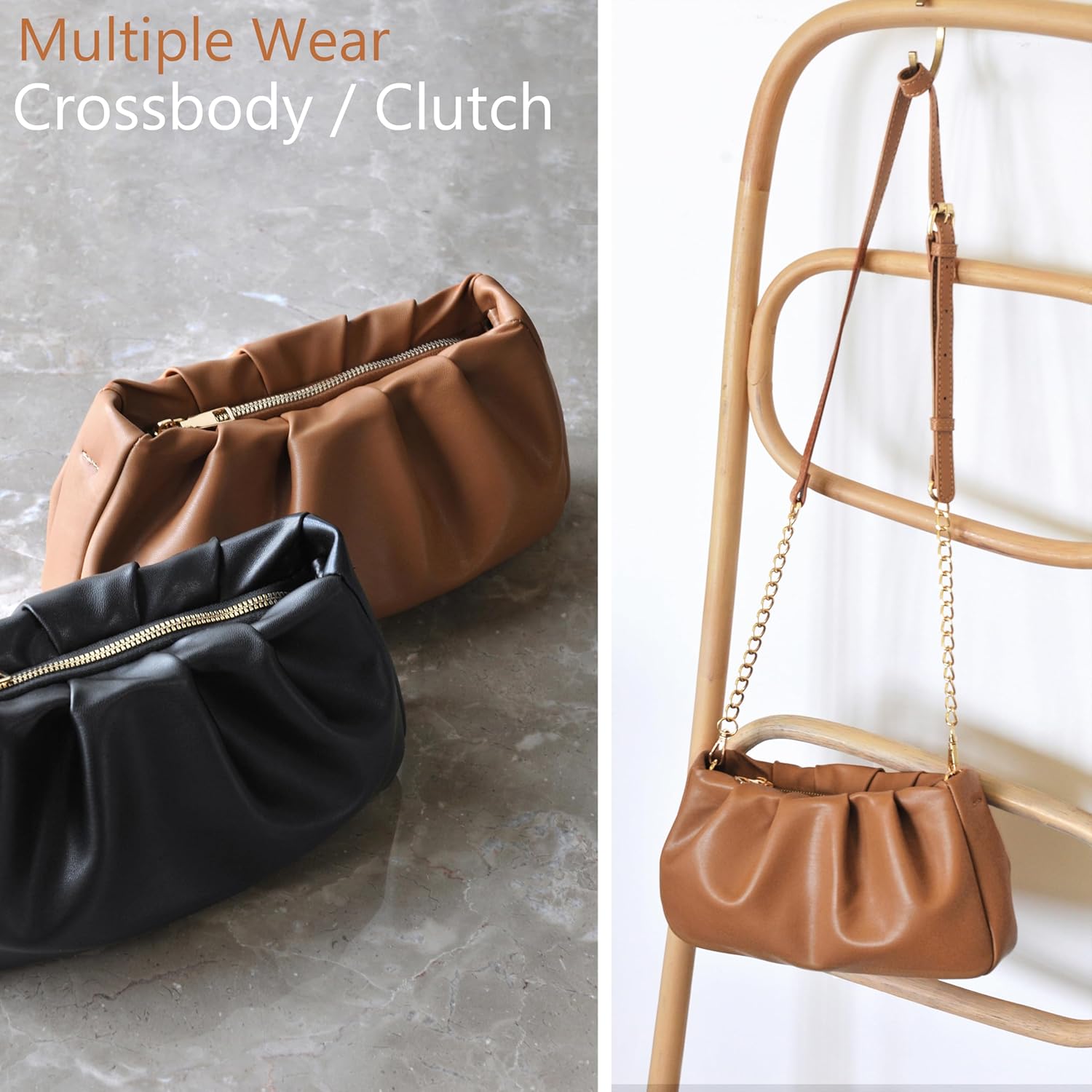 Cloud Pouch Bag Women Shoulder Handbag Soft Vegan Leather Vintage Hobo Chain Cross body Bag - Image 3