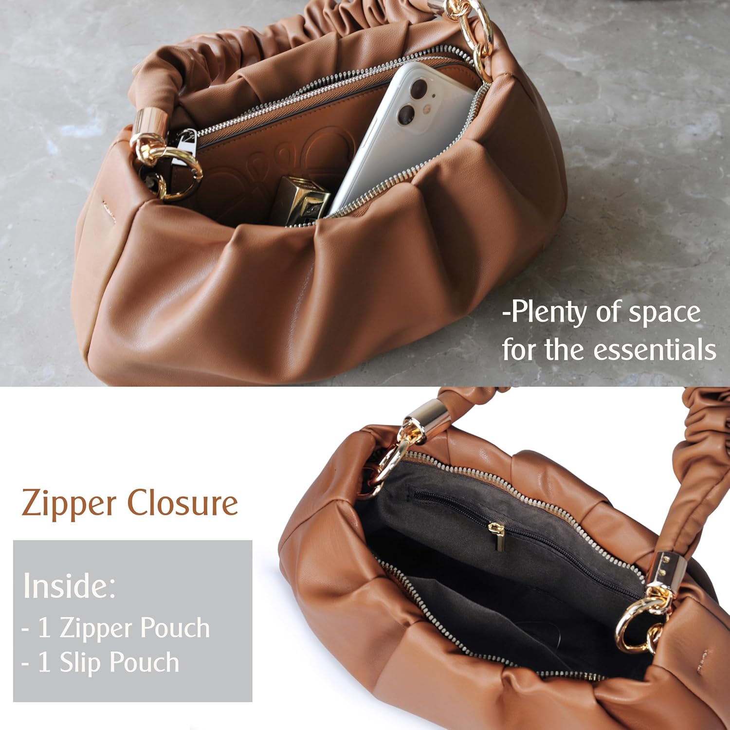 Cloud Pouch Bag Women Shoulder Handbag Soft Vegan Leather Vintage Hobo Chain Cross body Bag - Image 5