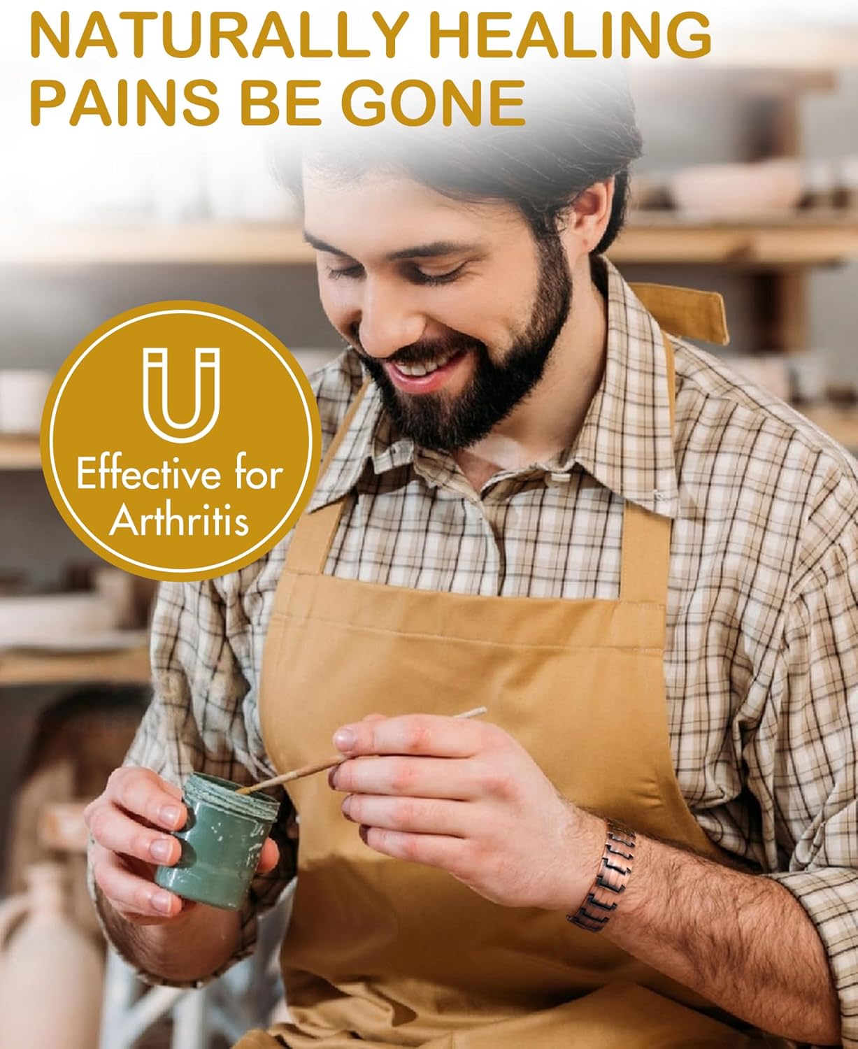 Feraco Men's Copper Magnetic Bracelet Elegant 99.99% Solid Copper Bracelets with Double-Row Strong Magnets, Magnetic Field Therapy Jewelry - Image 5