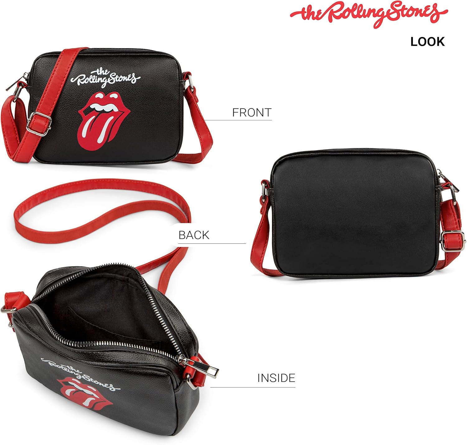 Rolling Stones Majesties Collection Crossbody Bag for Women, Men, Girls, and Teens, Officially Licensed Lightweight Vegan Leather Purse for Travel, Fits Phone, Wallet, and More, Black/Red - Image 2