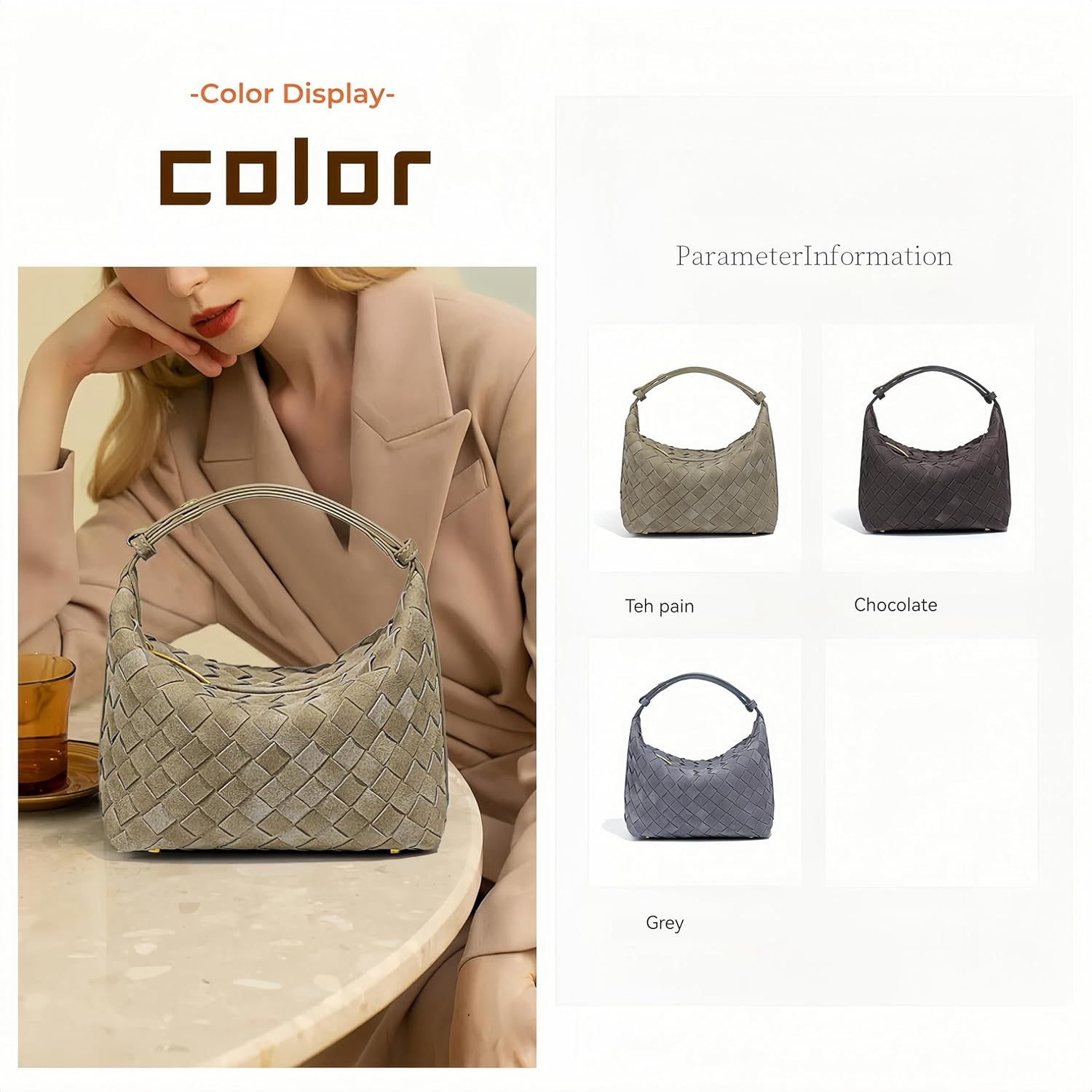 Luxurious Suede Hobo Bag - Women's Woven Leather Shoulder Bag with Spacious Interior - Image 3