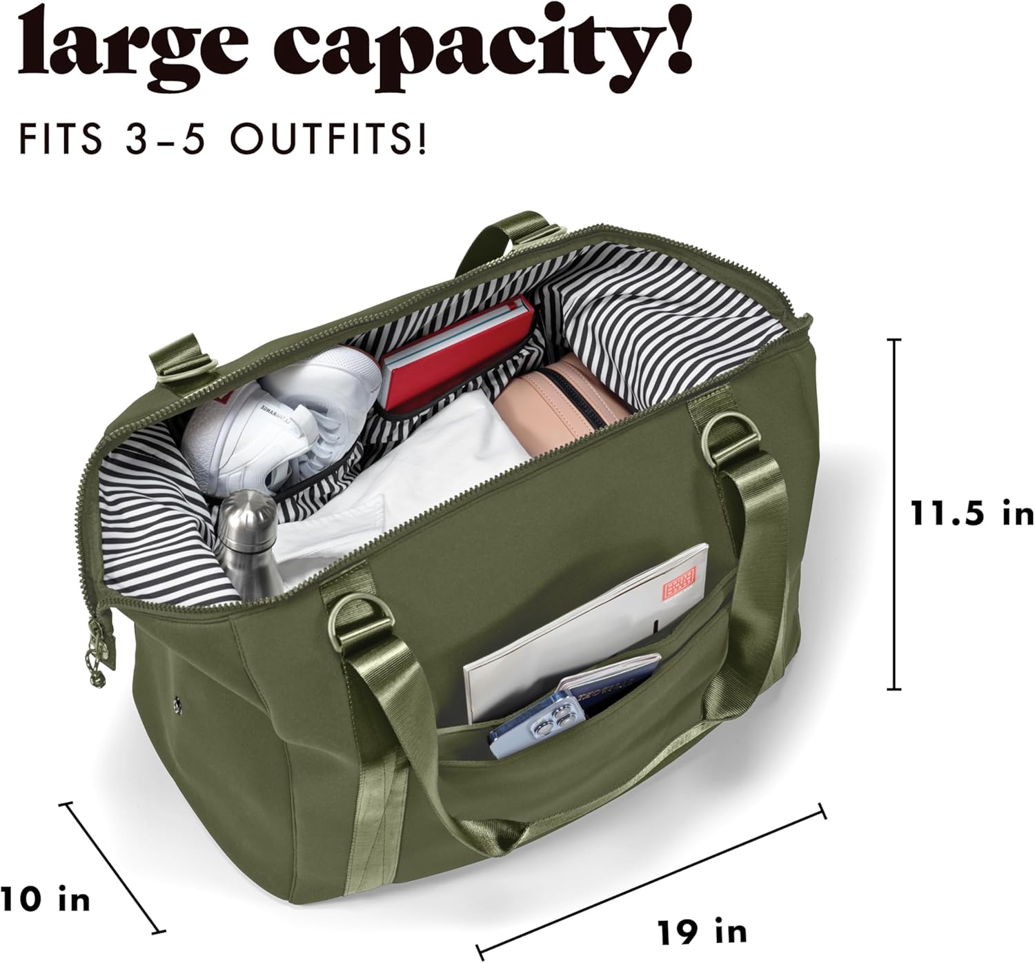 Fit & Fresh Premium Neoprene Weekender Bag, Travel Bag with Trolley Sleeve, Large Overnight Bag, Carry on Bag, Duffel Bags, Moss - Image 4