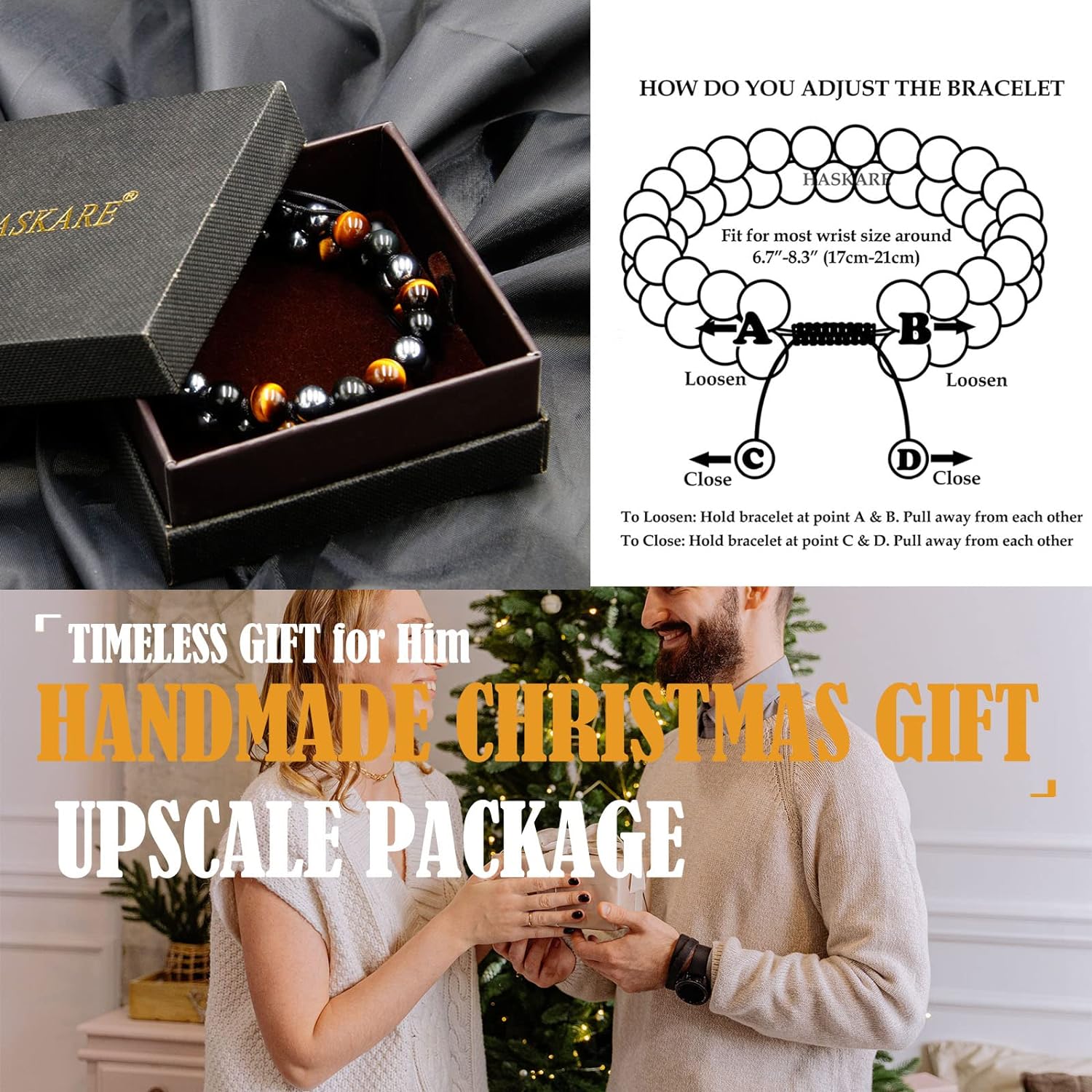 HASKARE Triple Protection Bracelet, Genuine Tigers Eye Black Obsidian and Hematite 8mm Beads Bracelet for Men Women, Crystal Jewelry Healing Bracelets Bring Luck and Prosperity and Happiness - Image 9