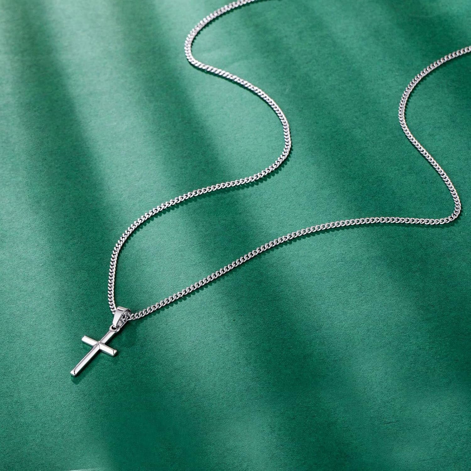 Murtoo Cross Necklace for Men, Stainless Steel Necklace for Men with Cross Pendant, Cross Mens Necklace Simple Jewelry Gift Idea for Men Women, 2" Adjustable Curb Chain - Image 6