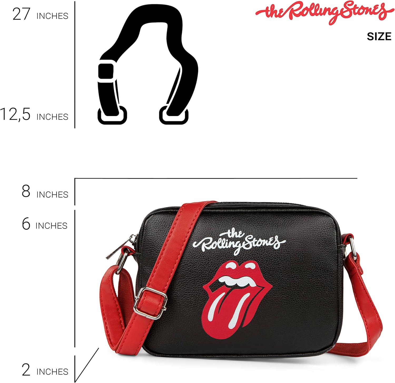 Rolling Stones Majesties Collection Crossbody Bag for Women, Men, Girls, and Teens, Officially Licensed Lightweight Vegan Leather Purse for Travel, Fits Phone, Wallet, and More, Black/Red - Image 5