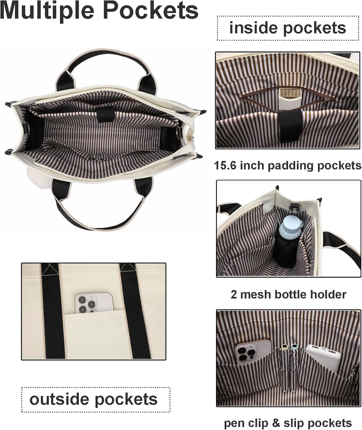 Barsine Women’s Lightweight Tote Bag for Work with 15.6 Inch Laptop/Computer Compartment Water Bottle Pockets - Image 5