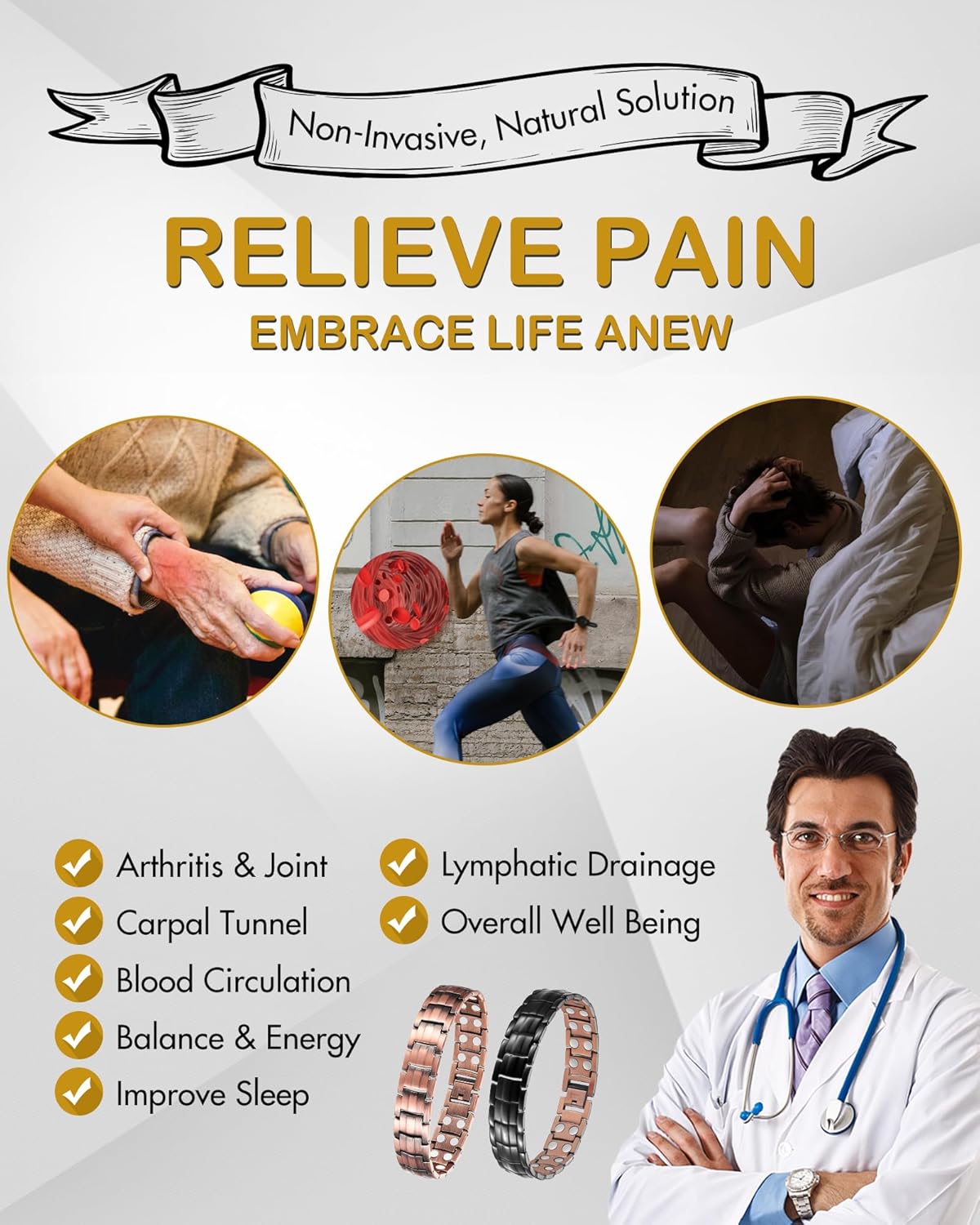 Feraco Men's Copper Magnetic Bracelet Elegant 99.99% Solid Copper Bracelets with Double-Row Strong Magnets, Magnetic Field Therapy Jewelry - Image 2