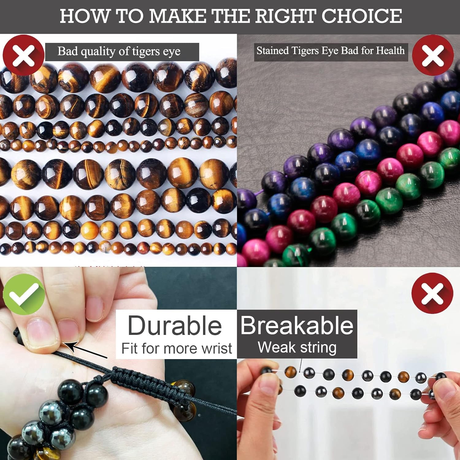 HASKARE Triple Protection Bracelet, Genuine Tigers Eye Black Obsidian and Hematite 8mm Beads Bracelet for Men Women, Crystal Jewelry Healing Bracelets Bring Luck and Prosperity and Happiness - Image 8